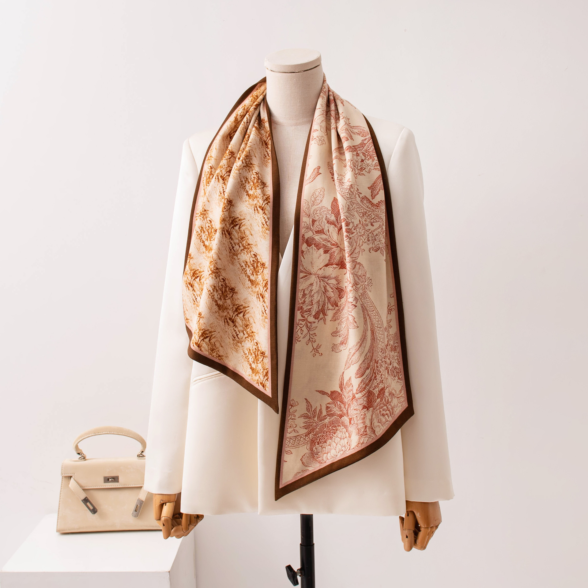 The Striped Double Layer Silk Wool Neck Wrap