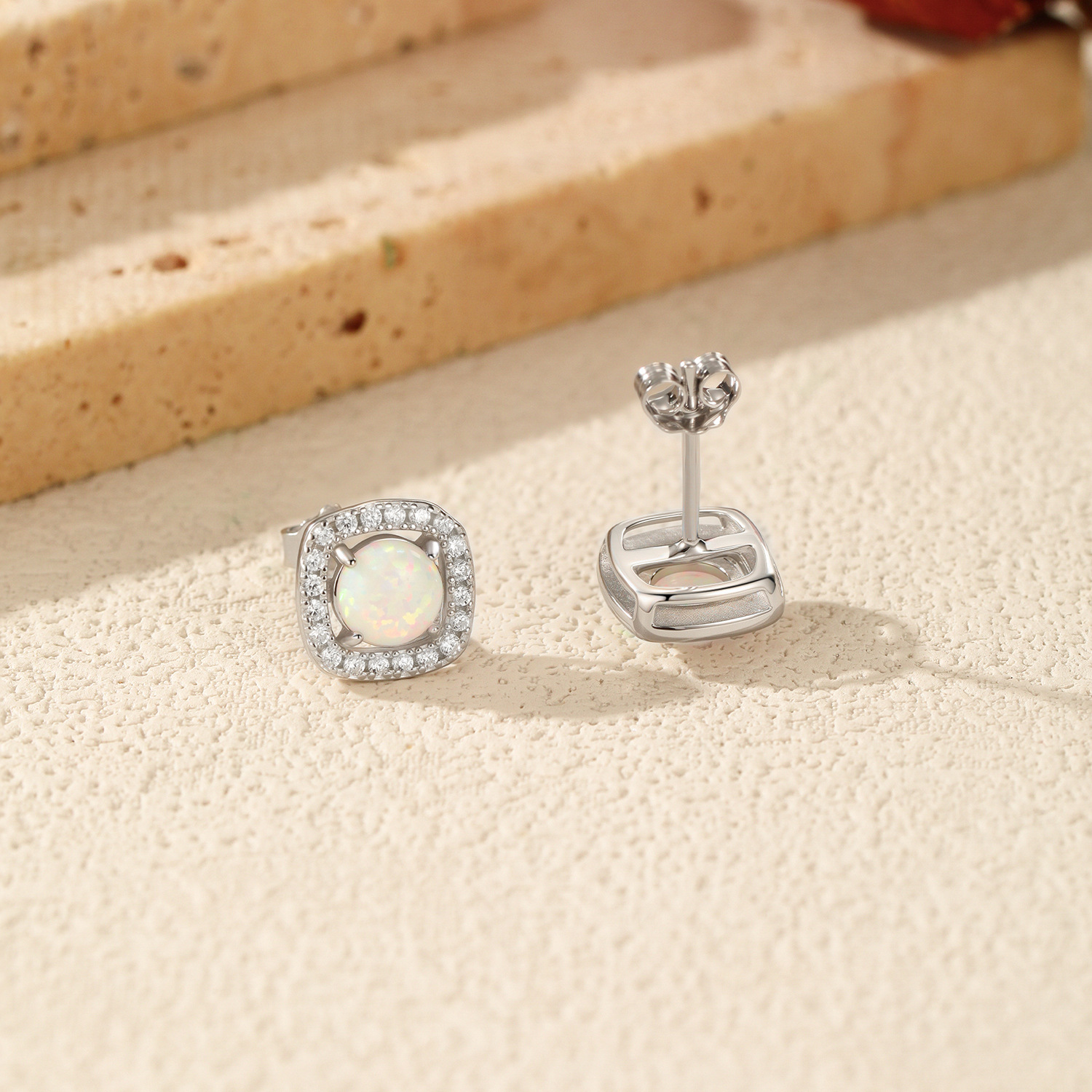 The S925 Sterling Silver Synthetic Opal Stud Earrings - Image 3