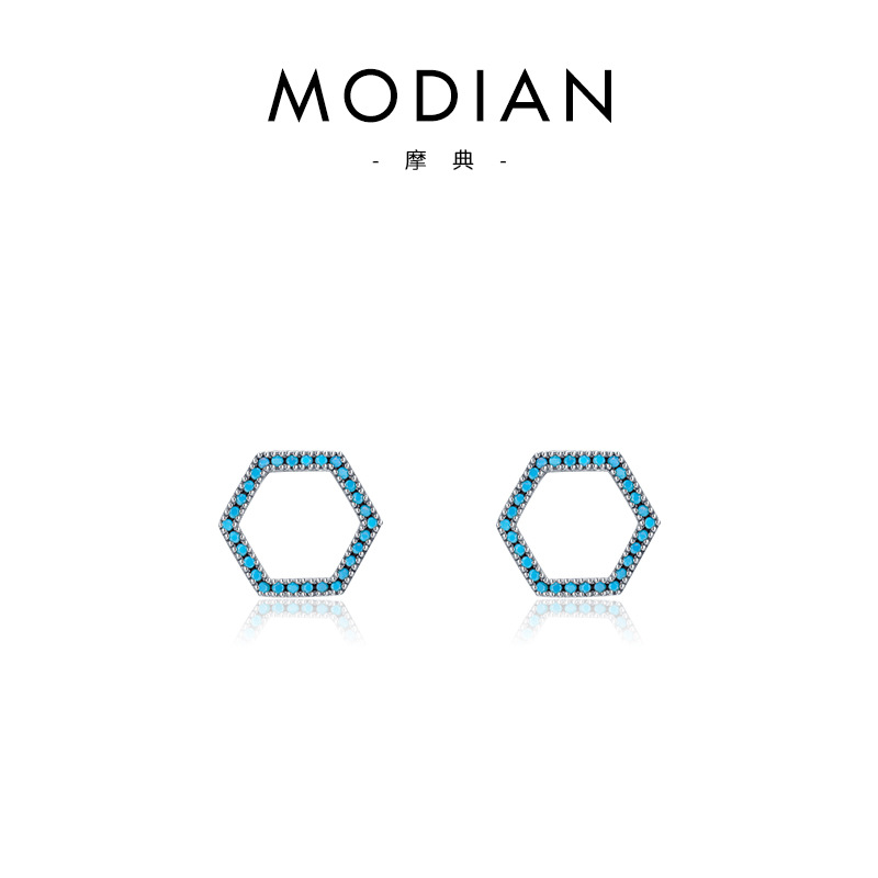 The S925 Sterling Silver Hexagon Turquoise Hollow Earrings - Image 5