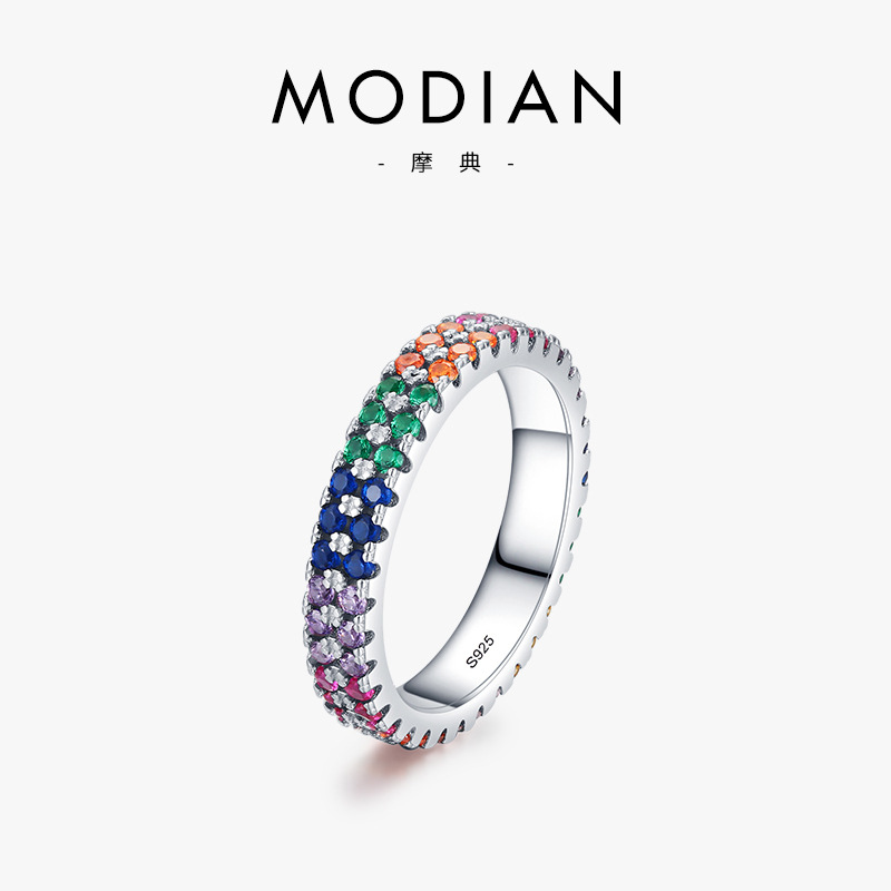 The S925 Sterling Silver Rainbow Diamond Stackable Rings
