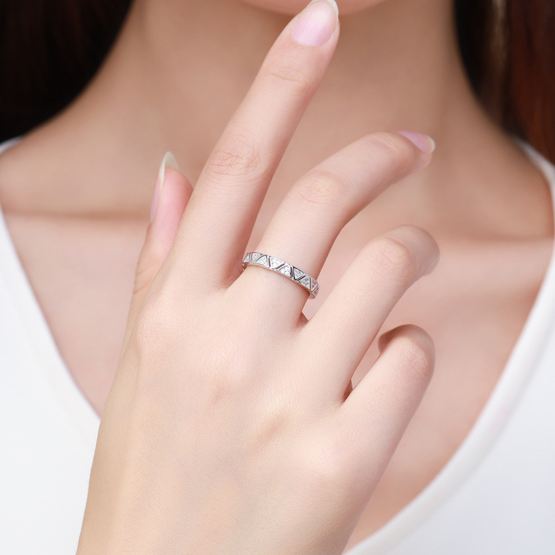 The S925 Sterling Silver Geometric Full Diamond Ring - Image 2