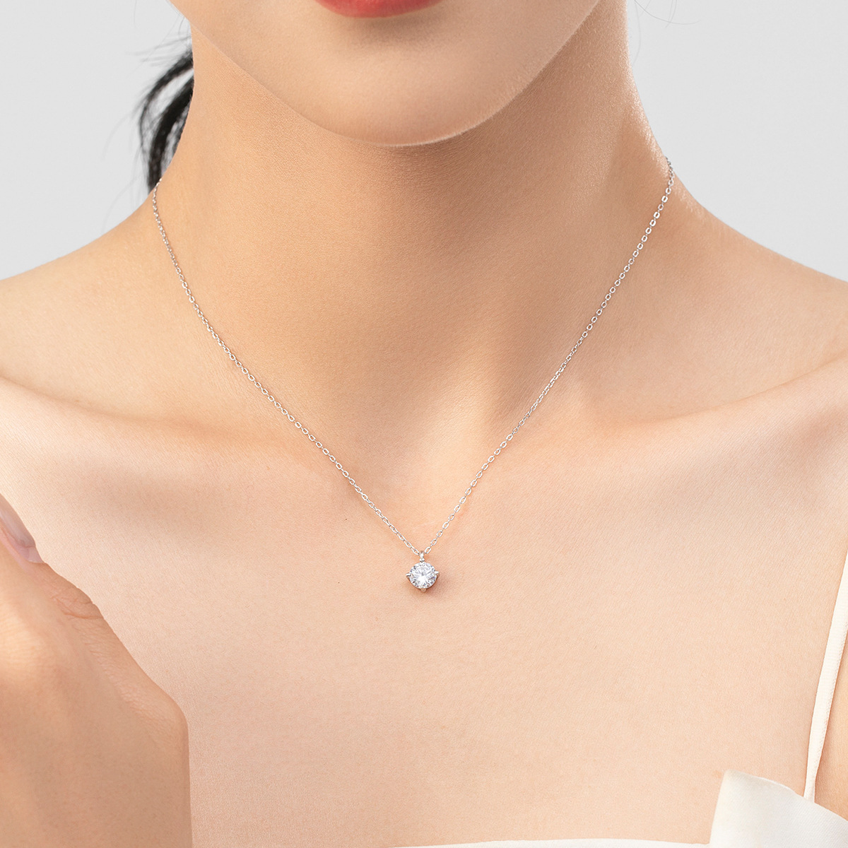 The 925 Sterling Silver Single Diamond Collarbone Chain - Image 2