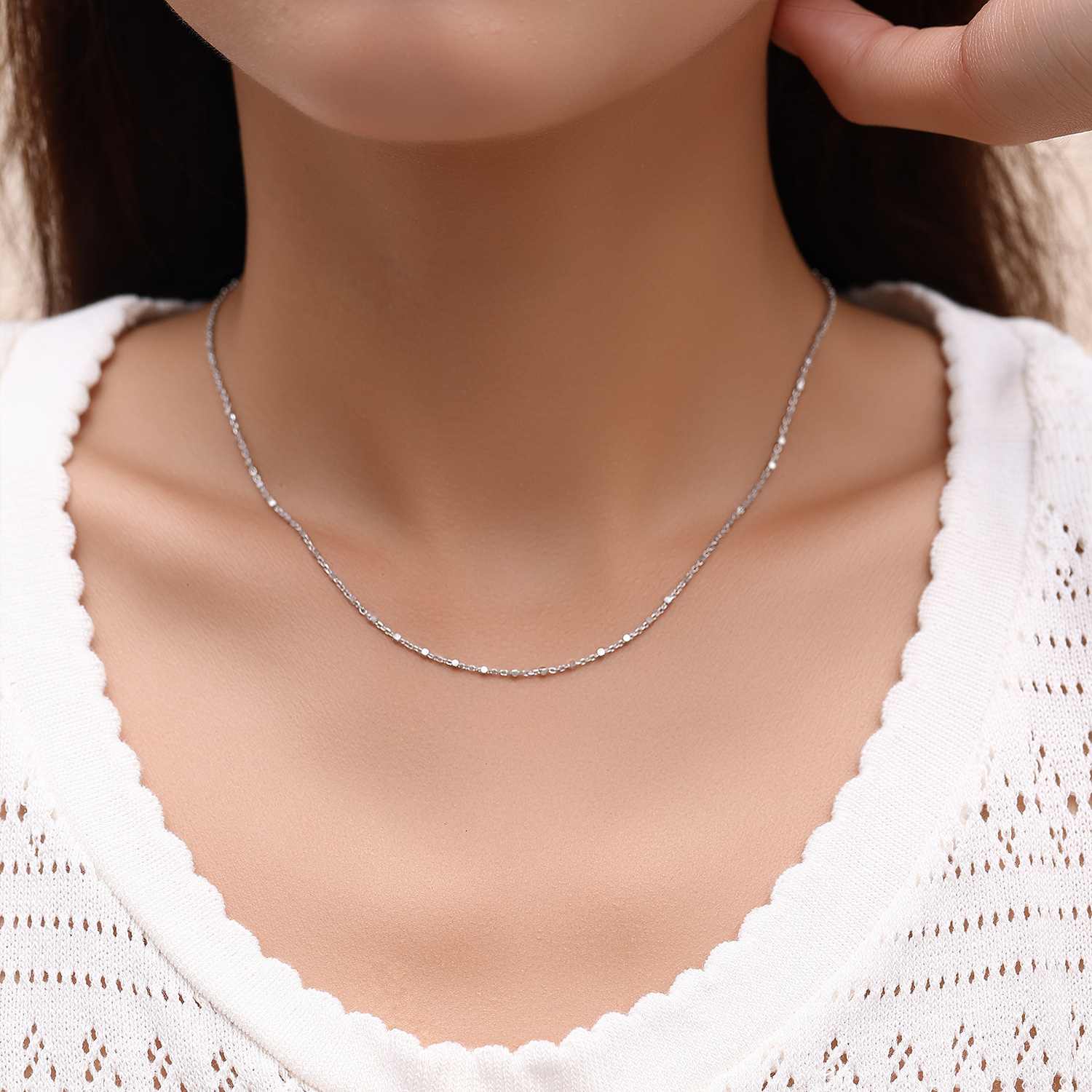 The S925 Sterling Silver Sequins Chain Necklace - Image 2