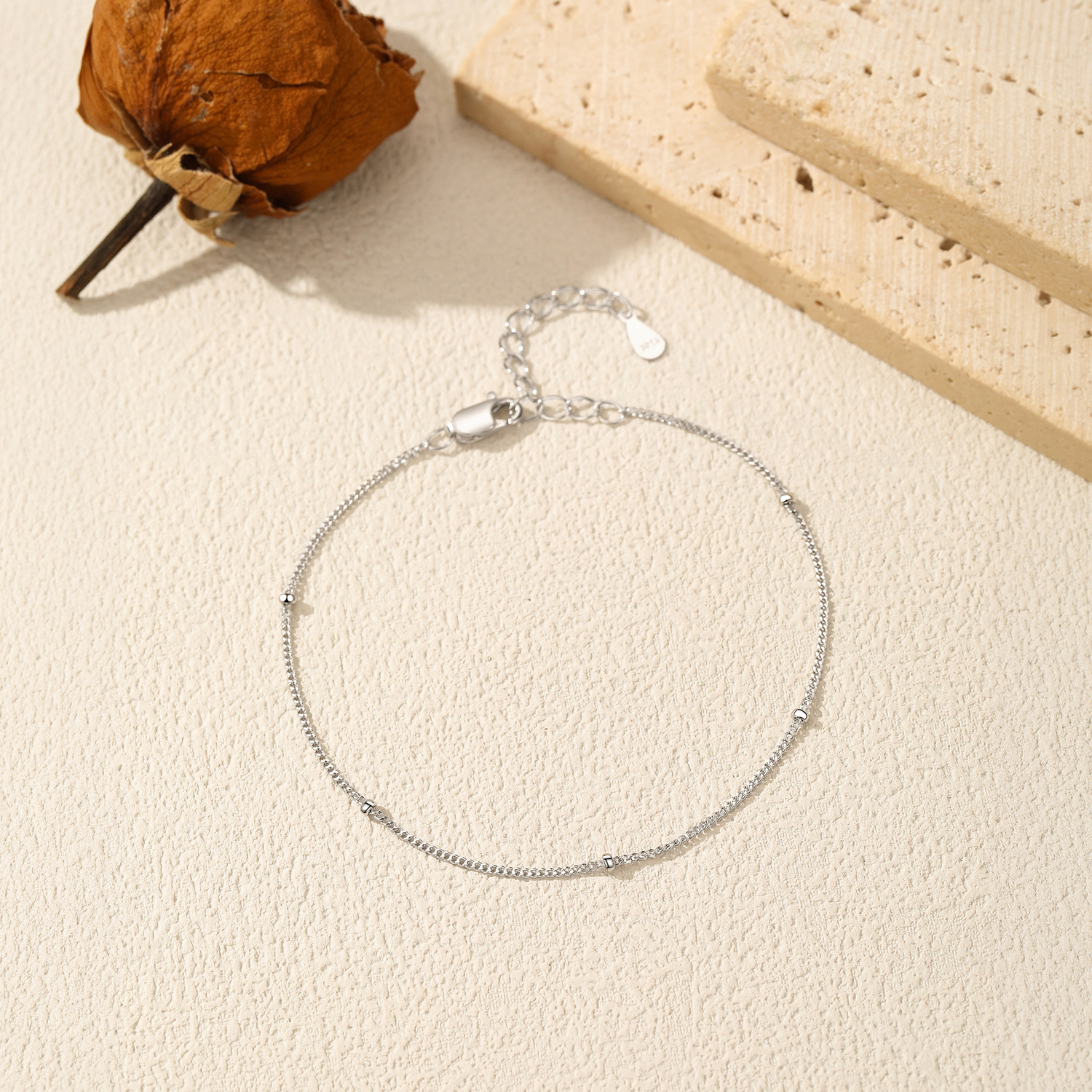 The S925 Sterling Silver Minimalist Bead Chain Bracelet - Image 4