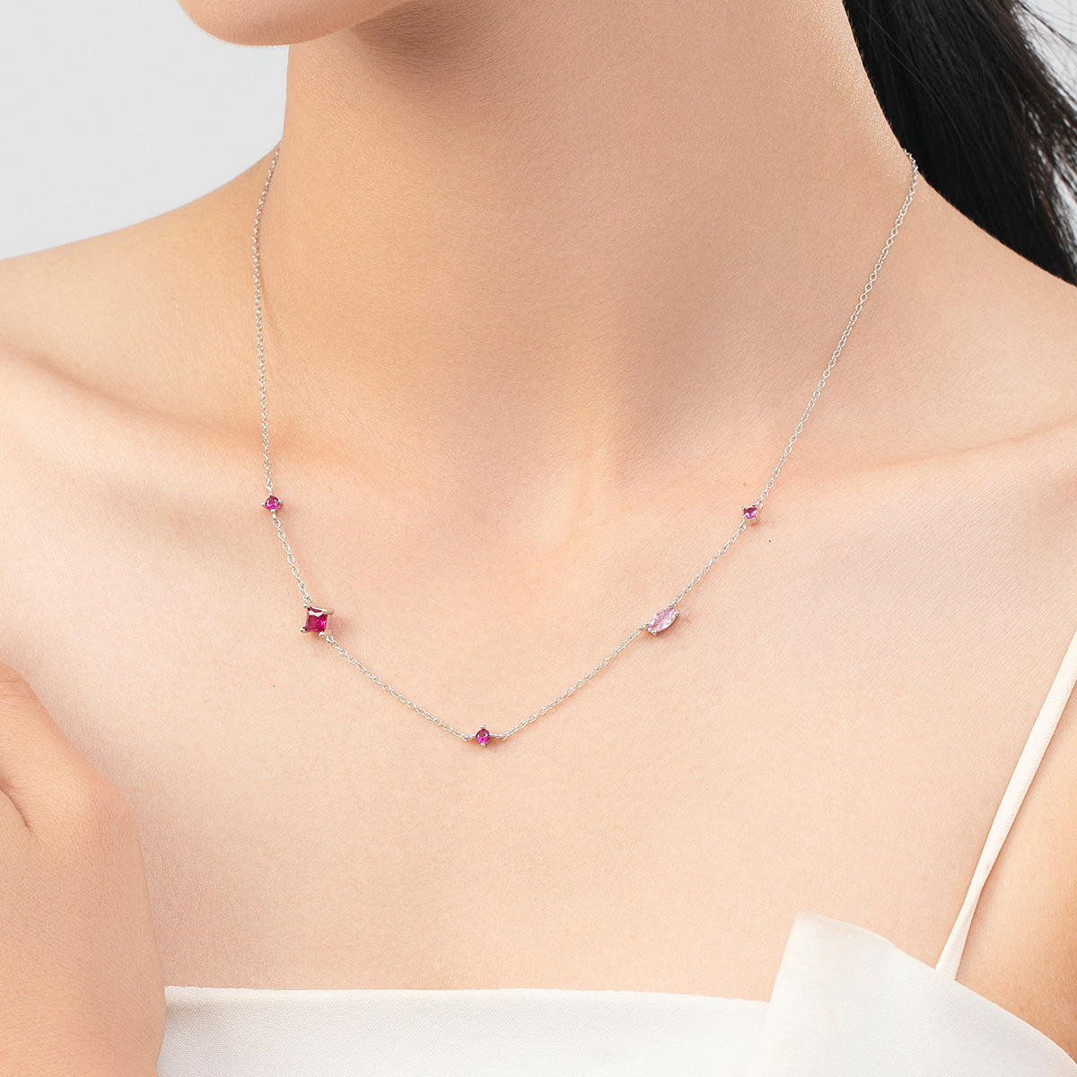 The S925 Sterling Silver Geometric Zirconia Collarbone Chain - Image 2