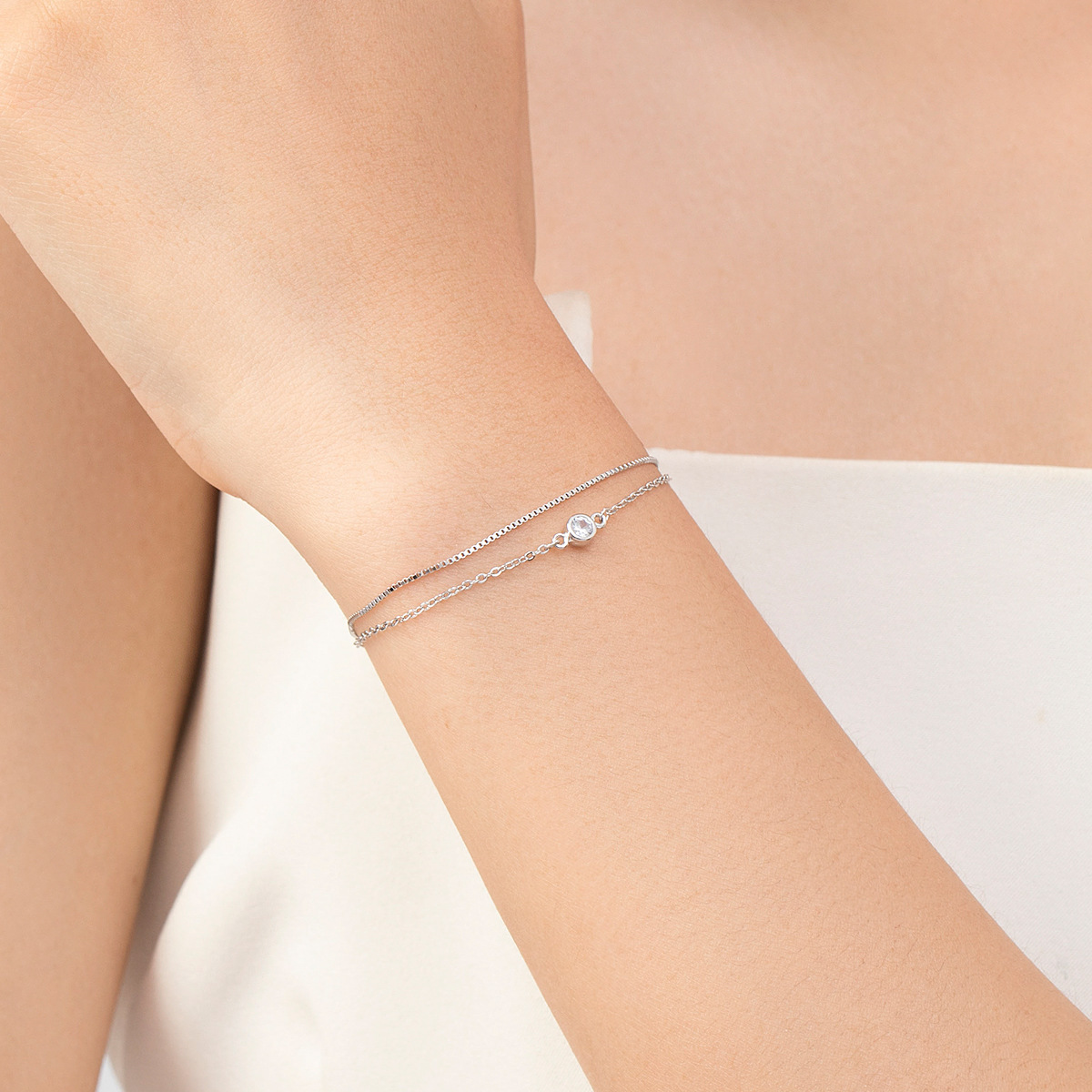 The Double Layer Diamond Sterling Silver Bracelet - Image 2