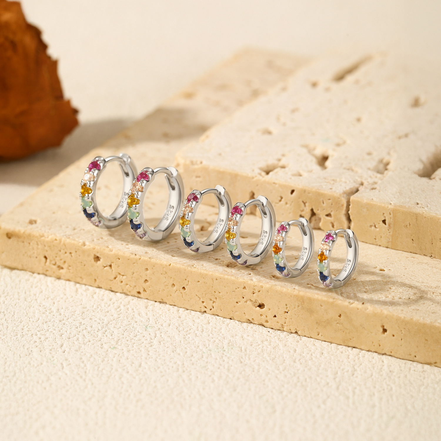 The S925 Sterling Silver Colorful Rhinestone Hoop Earrings - Image 3