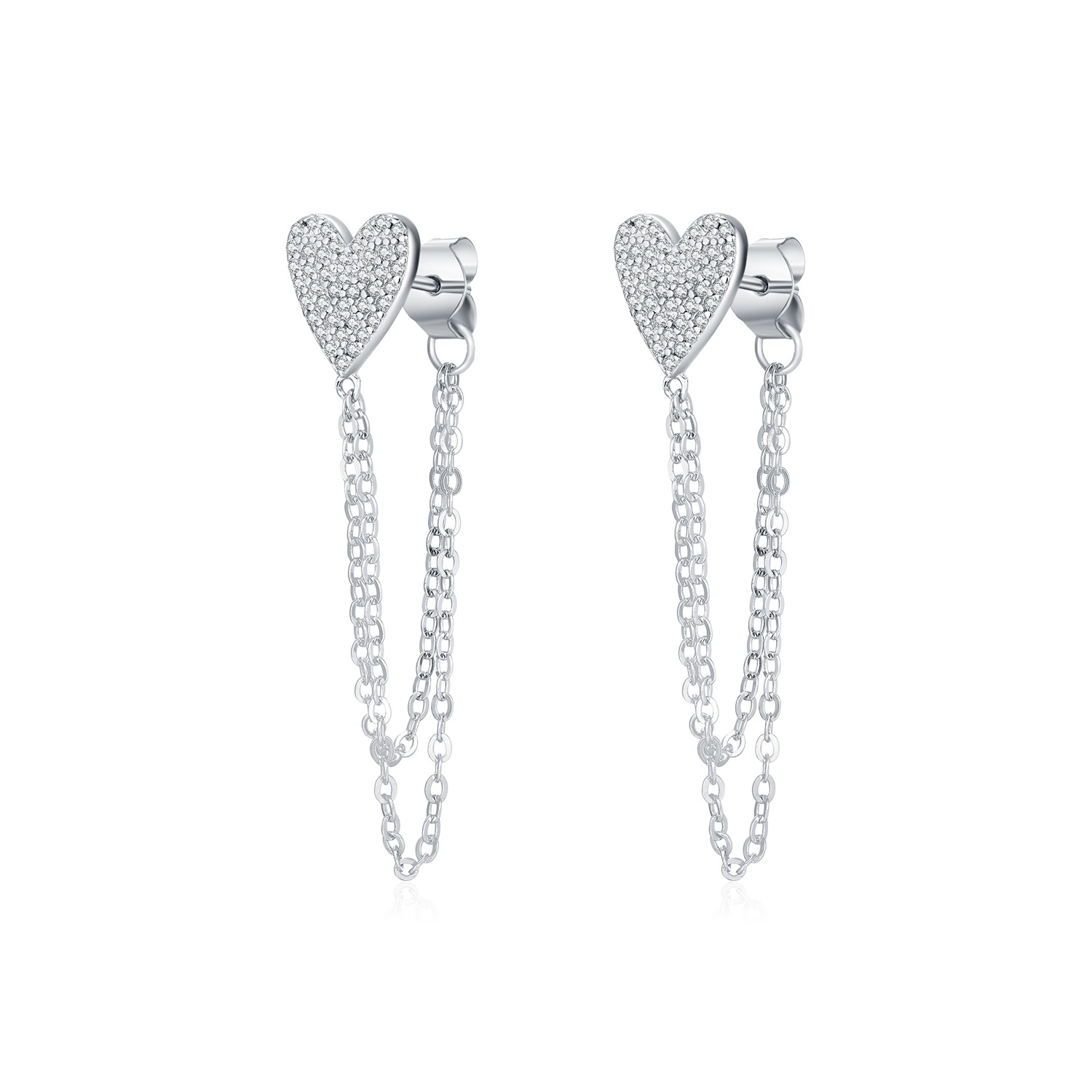 The S925 Silver Heart Rhinestone Tassel Earrings - Image 5