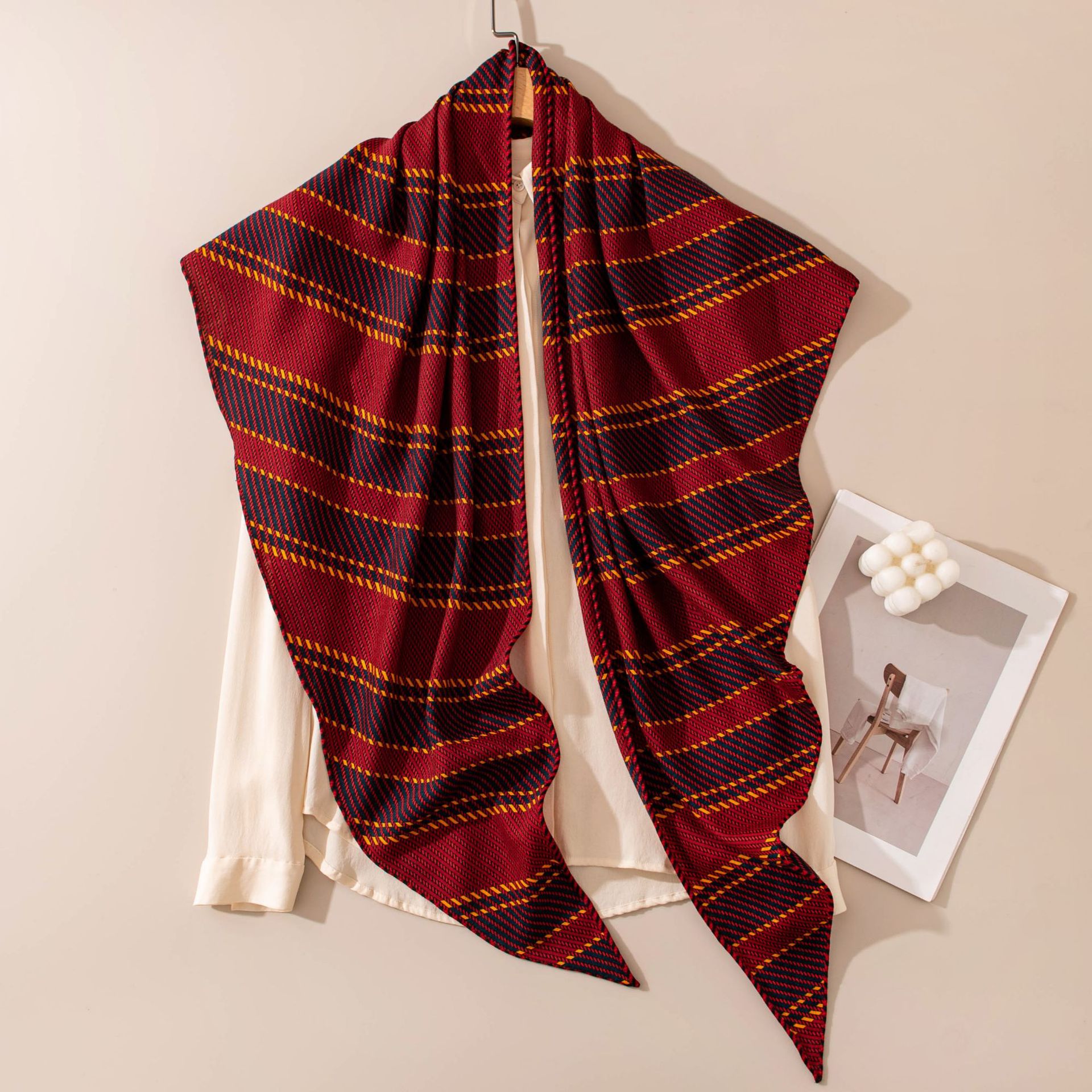 The Silk Wool Red Triangle Shawl