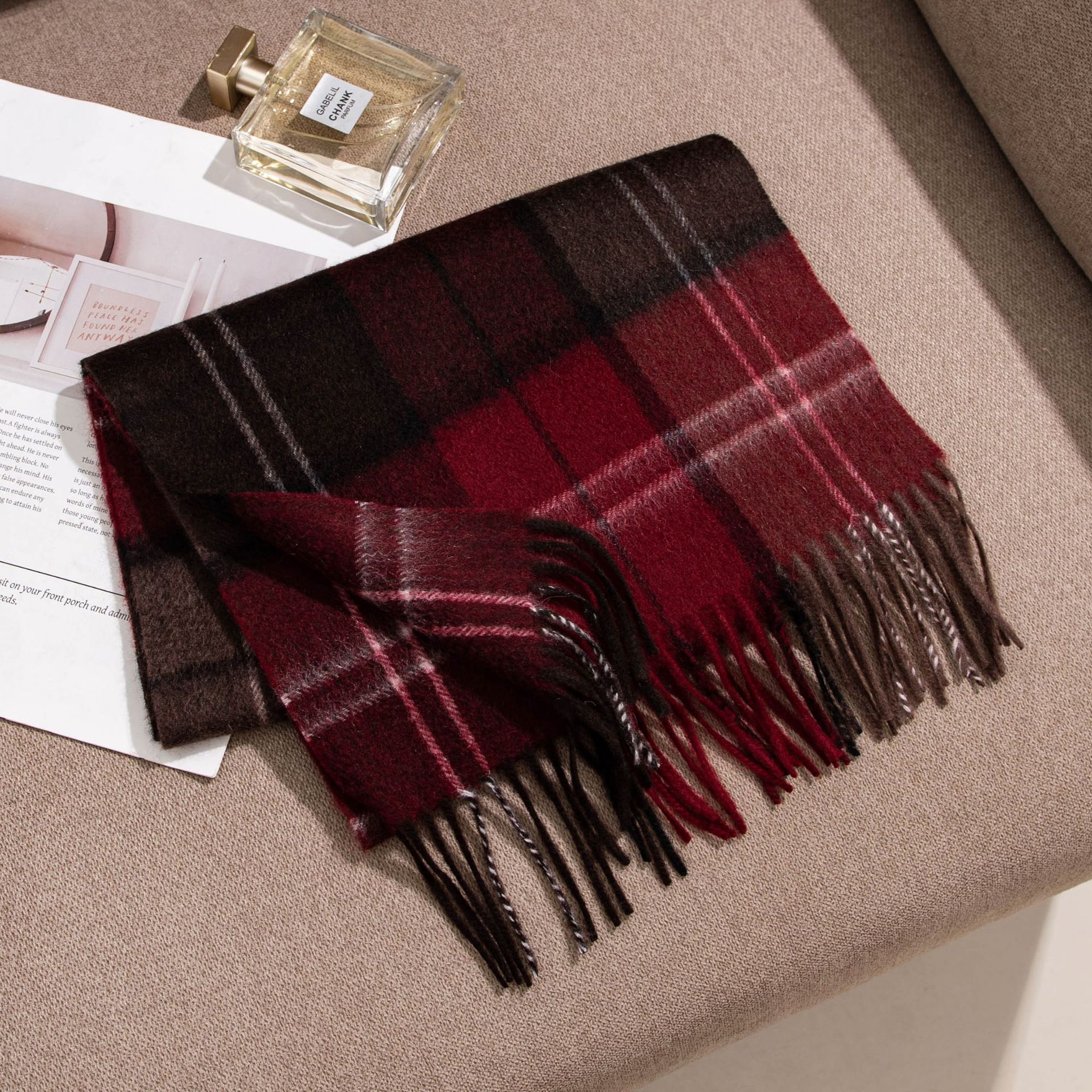 The 100% Cashmere Red Plaid Scarf - Image 3