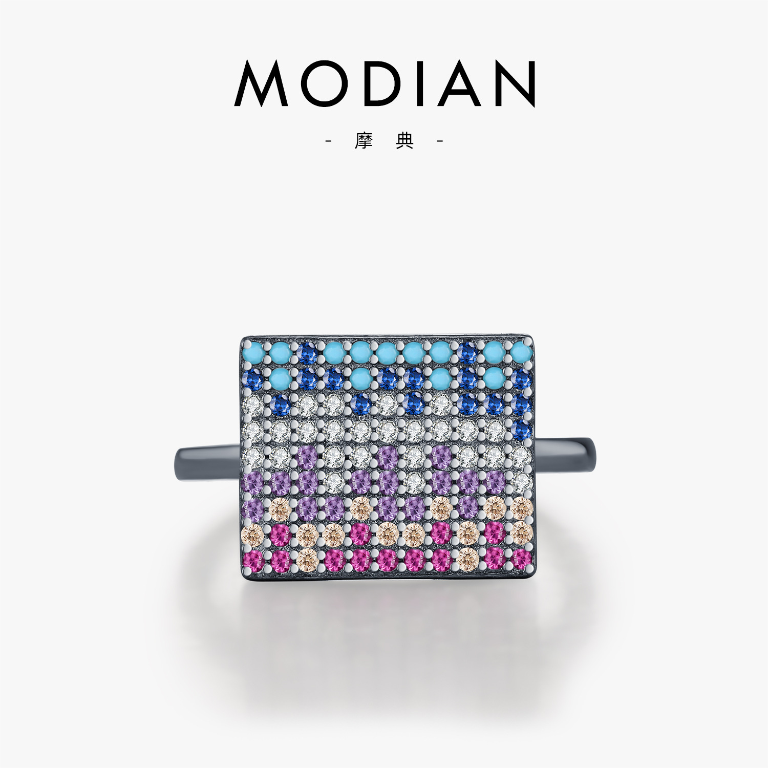 The S925 Sterling Silver Turquoise Pixel Full Diamond Ring