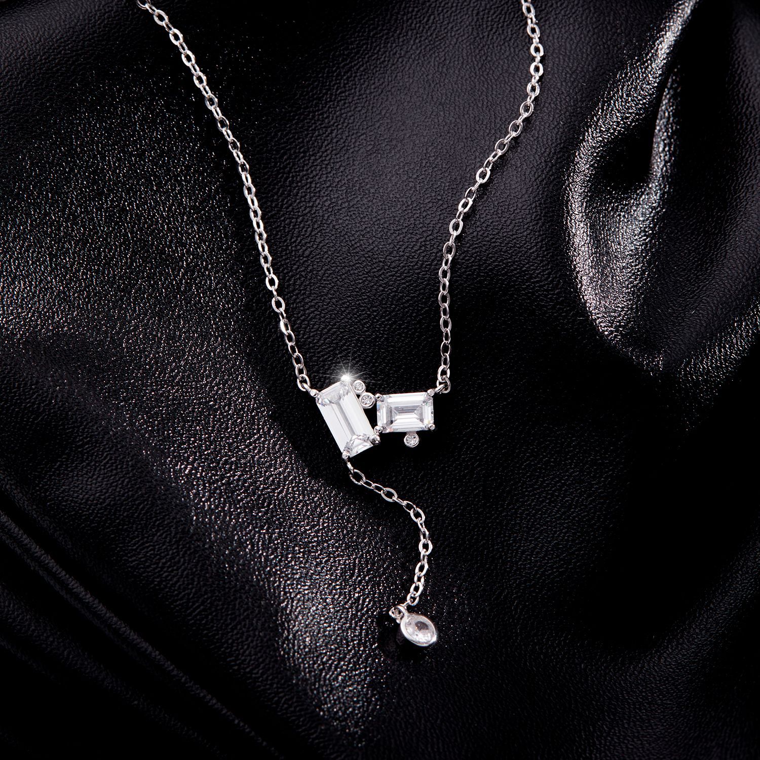 The S925 Sterling Silver Emerald Cut Y-Chain Necklace - Image 5