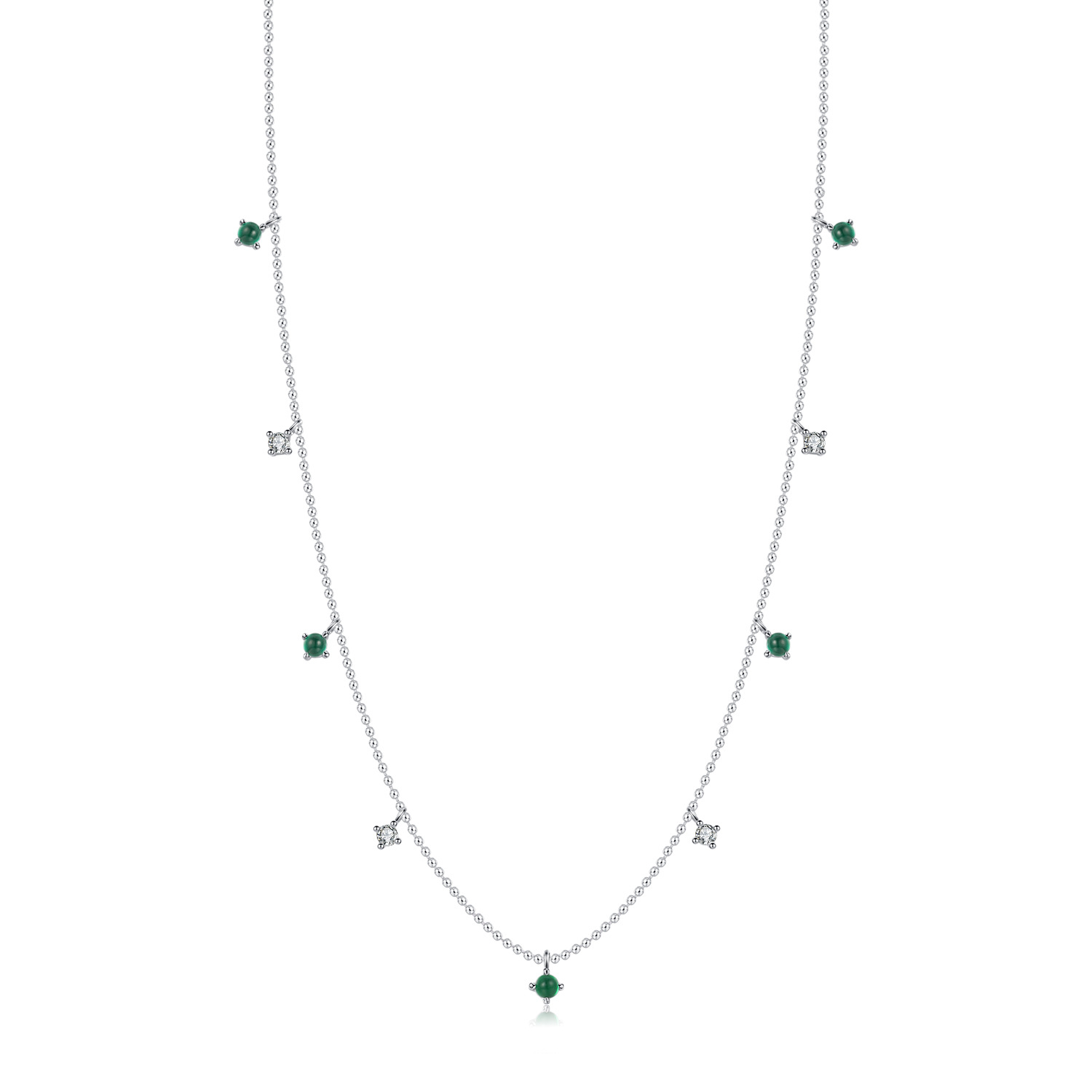 The S925 Sterling Silver French Vintage Emerald Crystal Bead Chain - Image 5