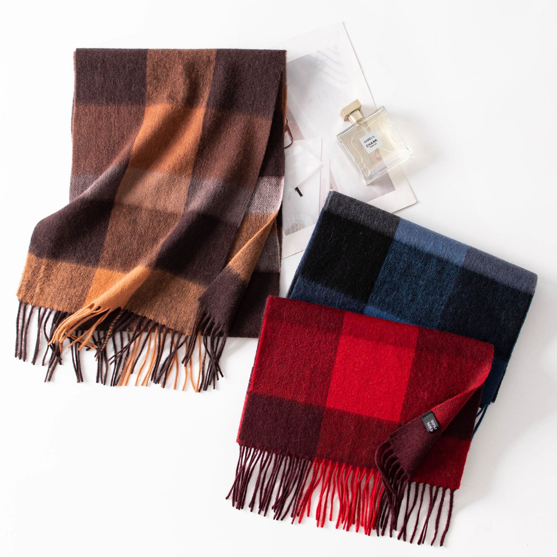 The 100% Wool Plaid Tassel Scarf - Image 3