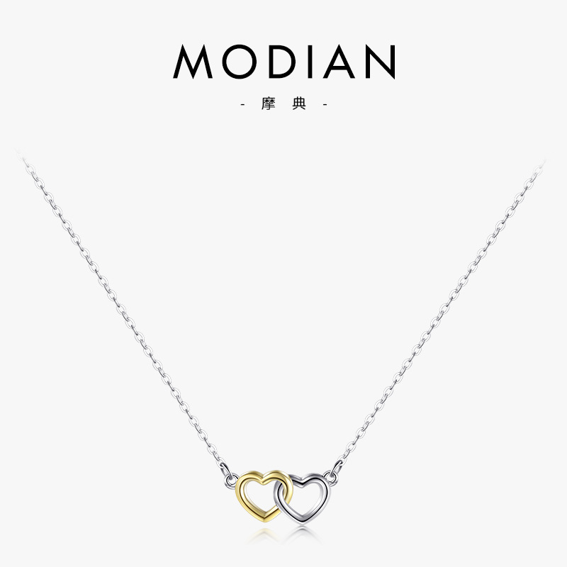 The S925 Sterling Silver Double Heart Necklace