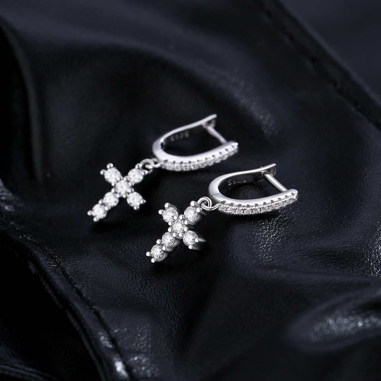 The D Color Moissanite S925 Silver Cross Earrings - Image 4