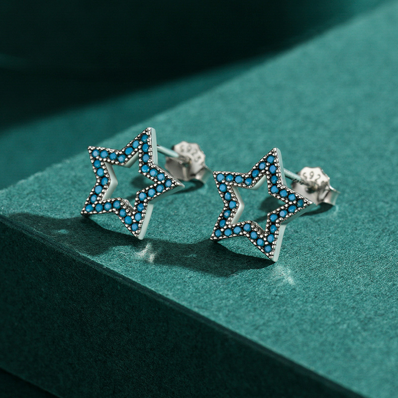 The S925 Sterling Silver Small Star Turquoise Earrings - Image 4