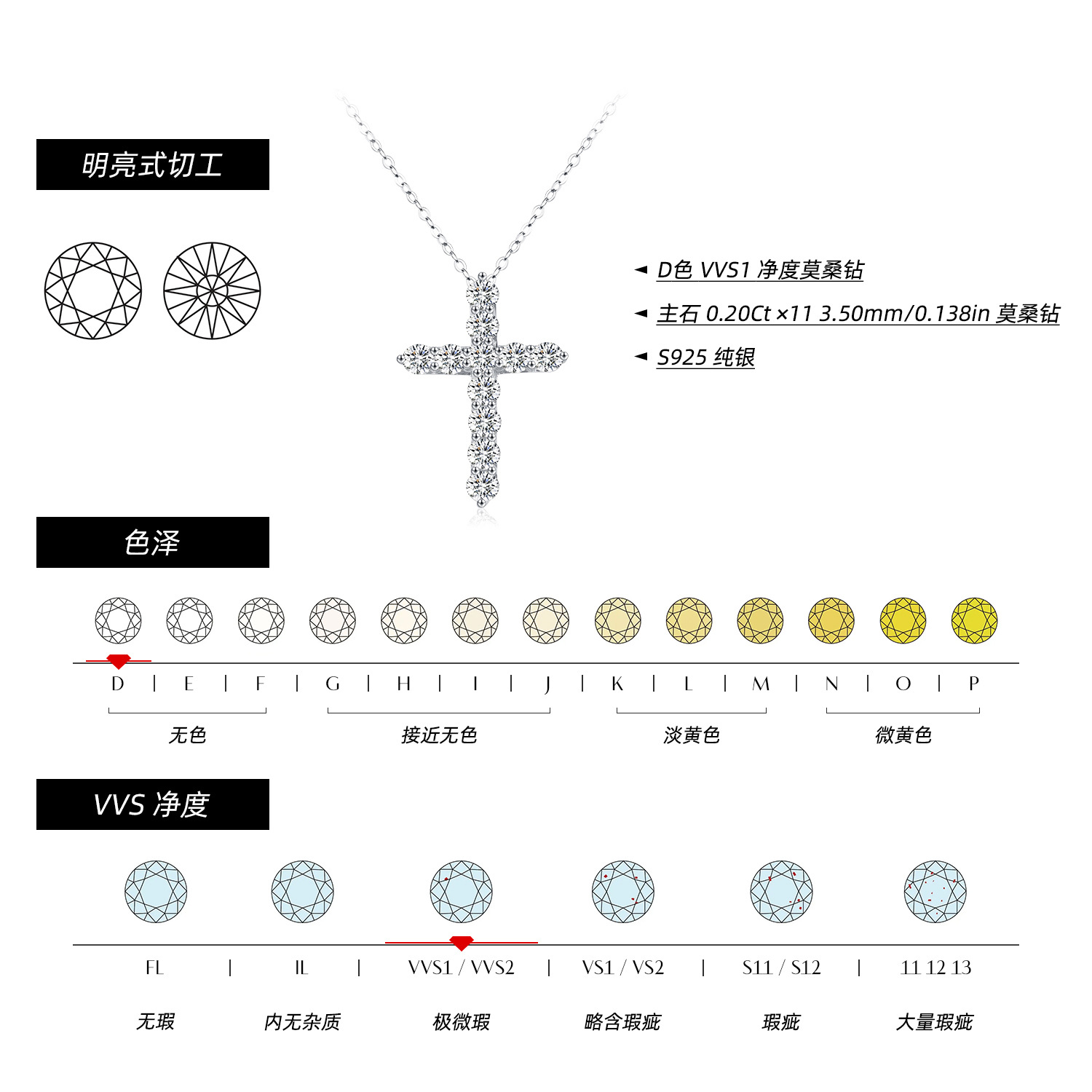 The Moissanite S925 Sterling Silver Cross Collarbone Chain - Image 3
