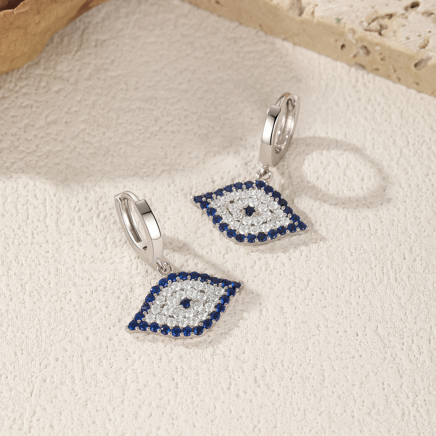 The S925 Sterling Silver Vintage Geometric Blue Eye Stud Earrings - Image 4
