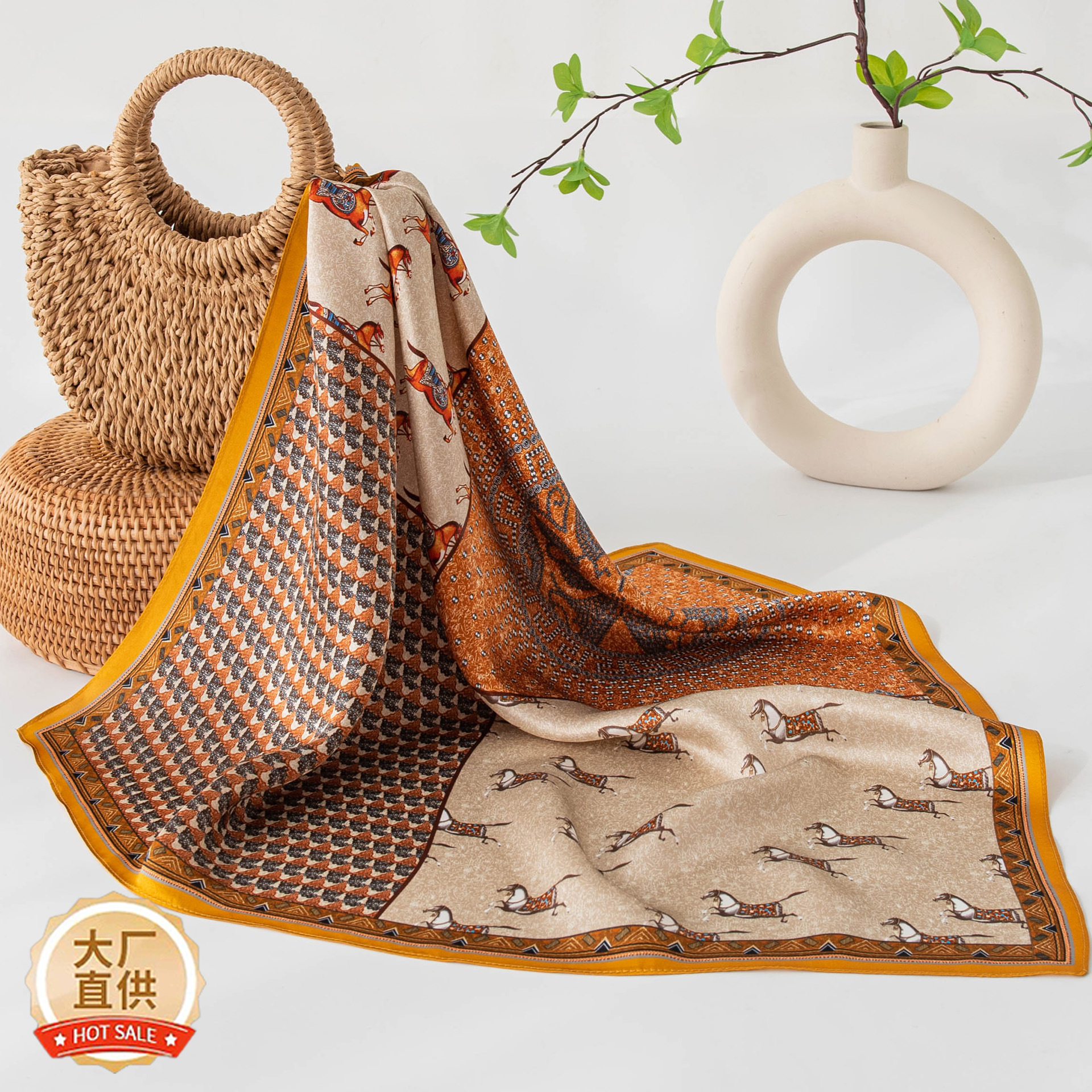 The Silk Square Scarf with Geometric Stripe