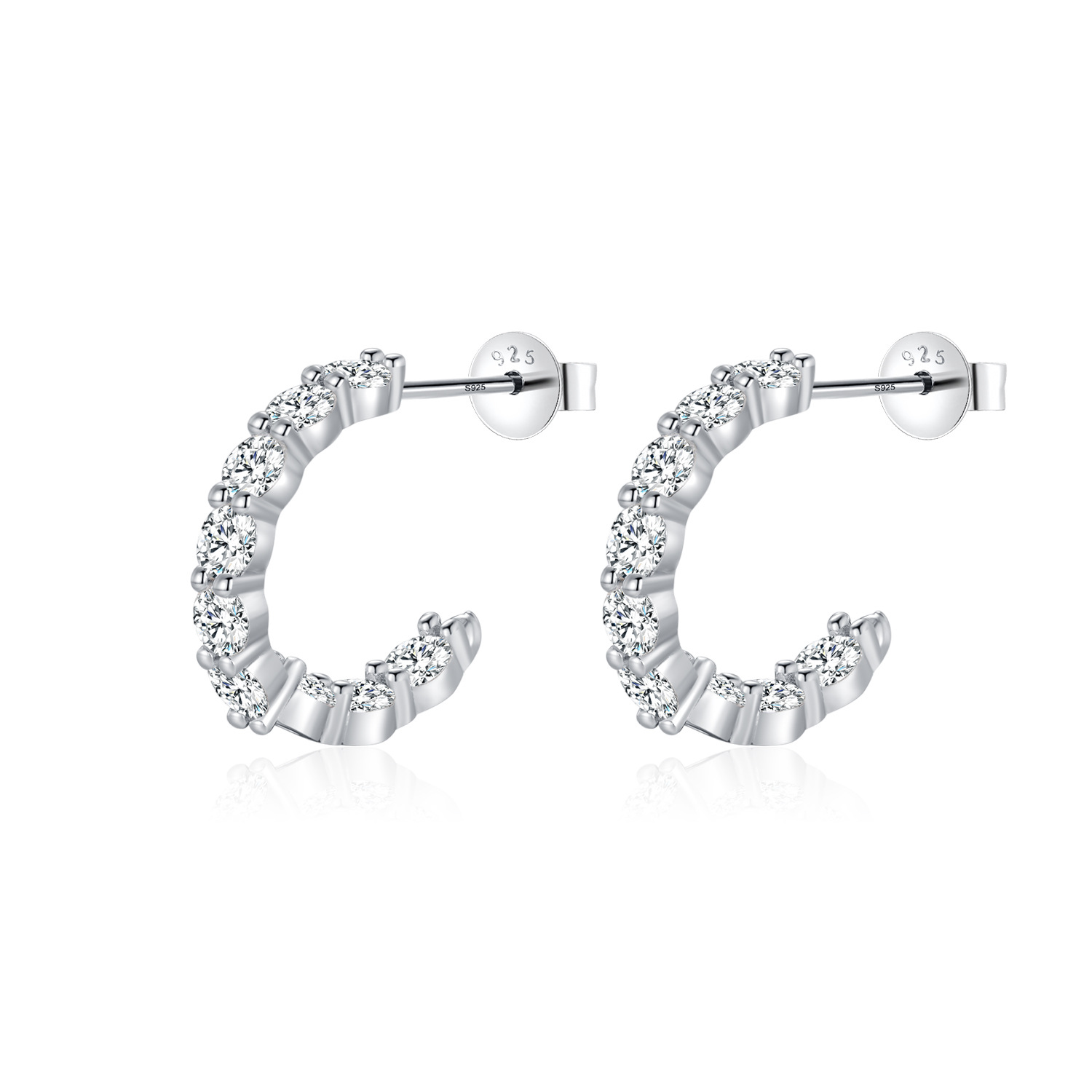 The D Color Moissanite S925 Silver C-Shape Earrings - Image 5