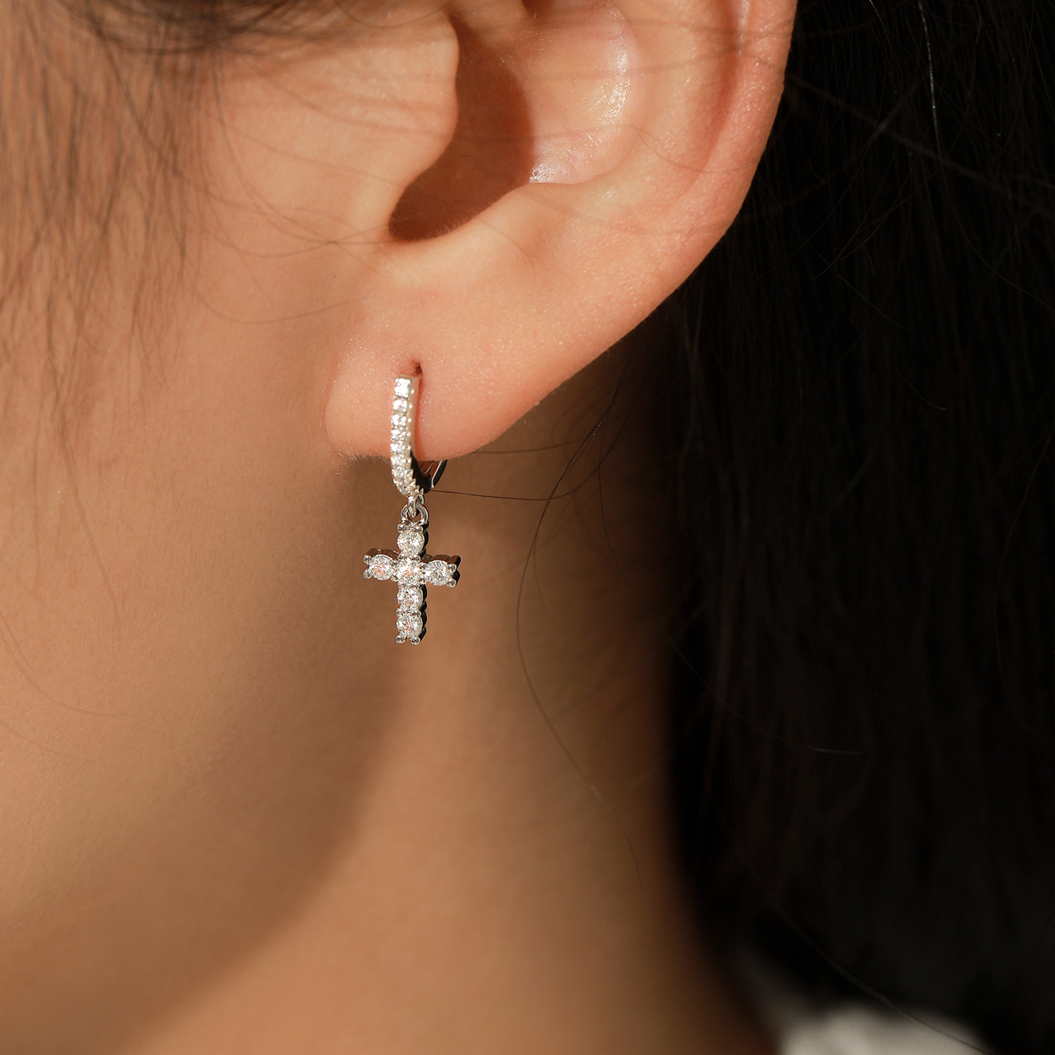 The D Color Moissanite S925 Silver Cross Earrings - Image 2
