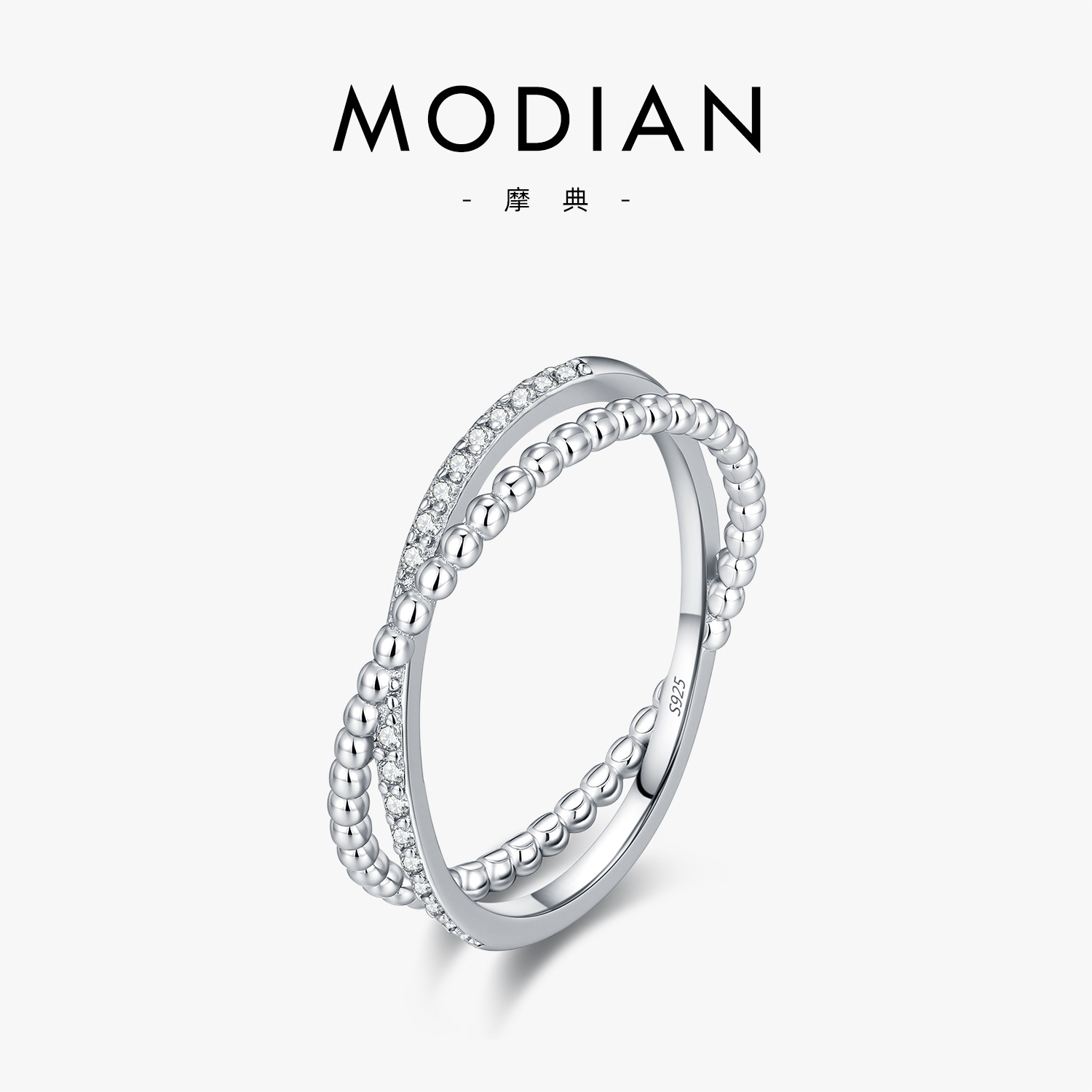 The D Color Moissanite S925 Sterling Silver Double Layer Cross Ring