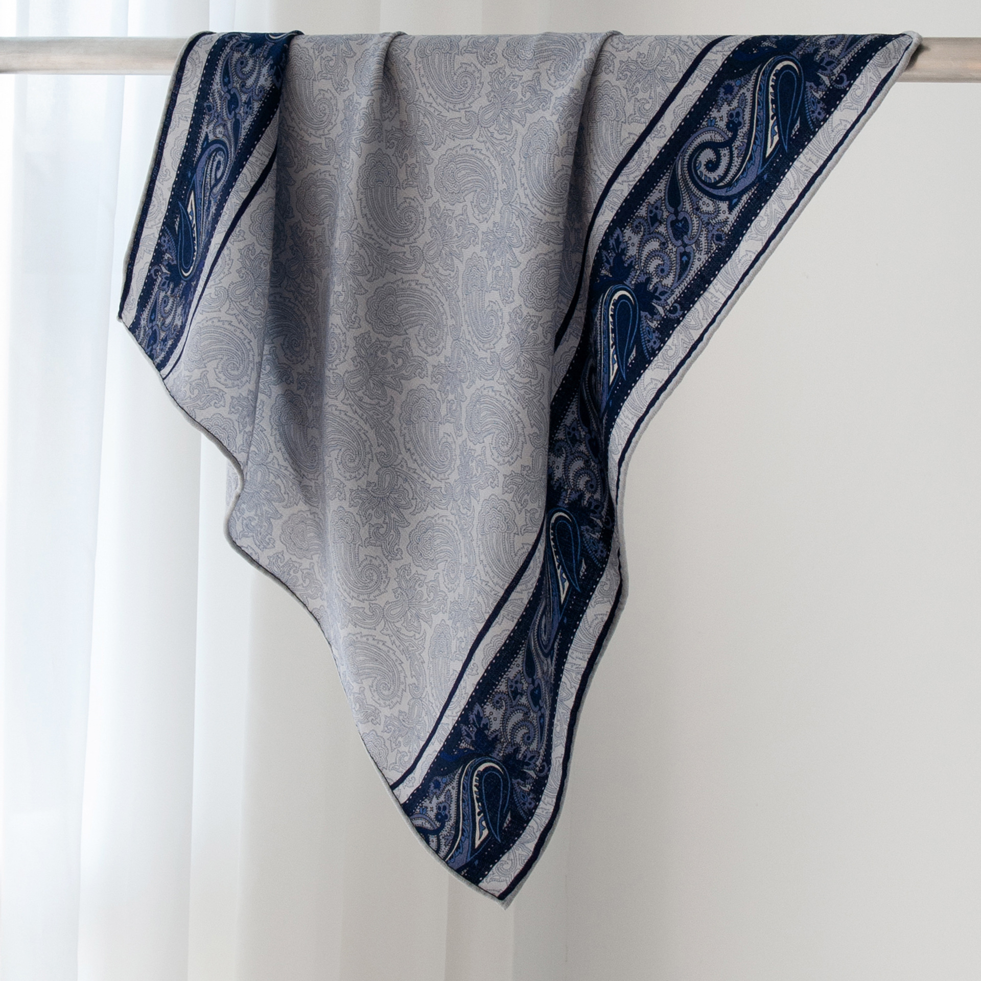 The Hand-Rolled Celadon Print Silk Wool Square Scarf