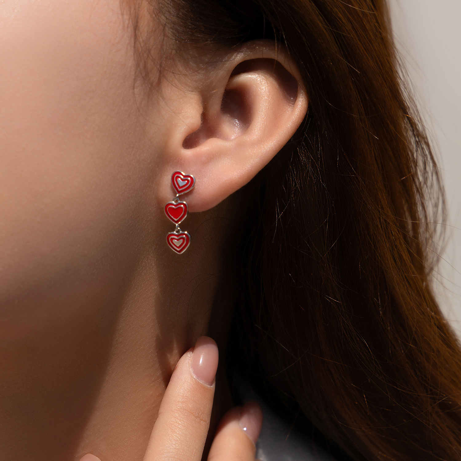 The S925 Sterling Silver Heart Enamel Earrings - Image 2