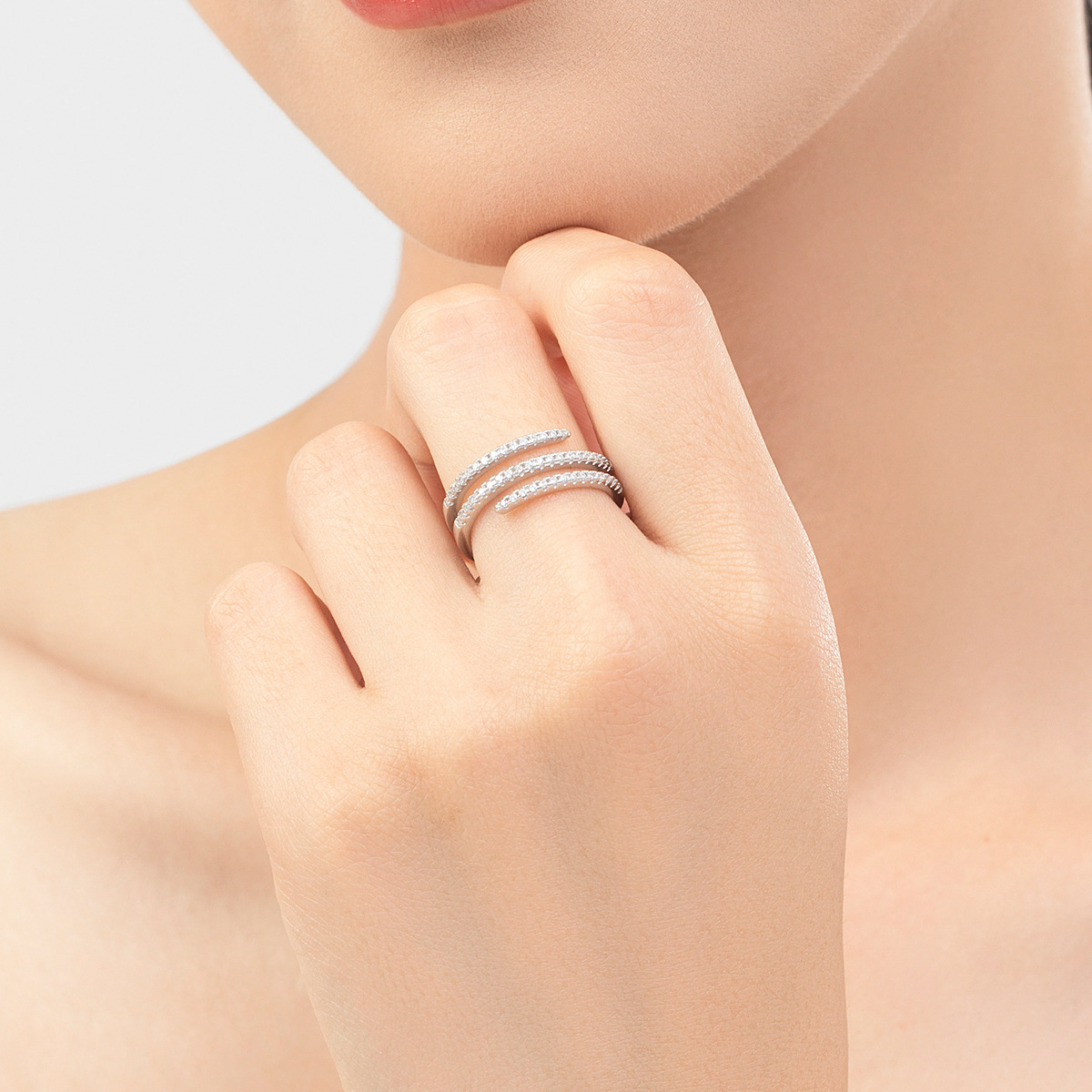The S925 Sterling Silver Double Layer Micro-Set Open Ring - Image 2