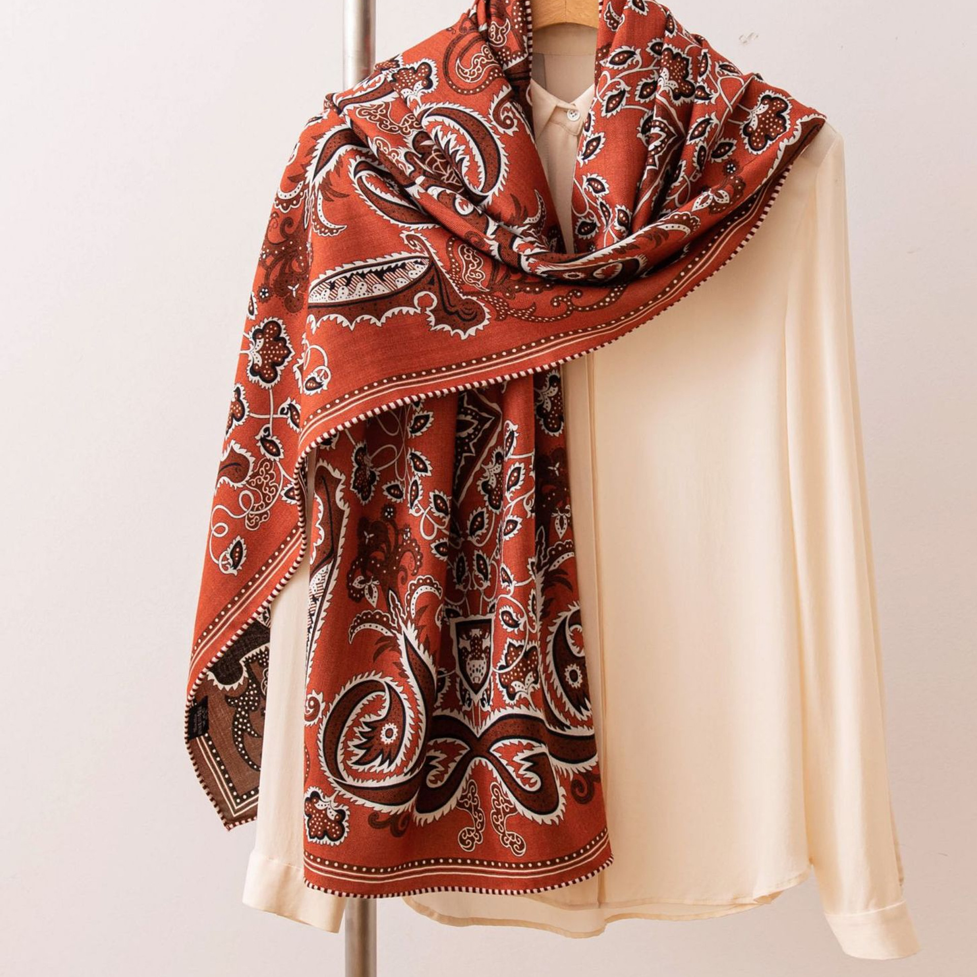 The Red Silk Wool Blend Shawl with Gift Box