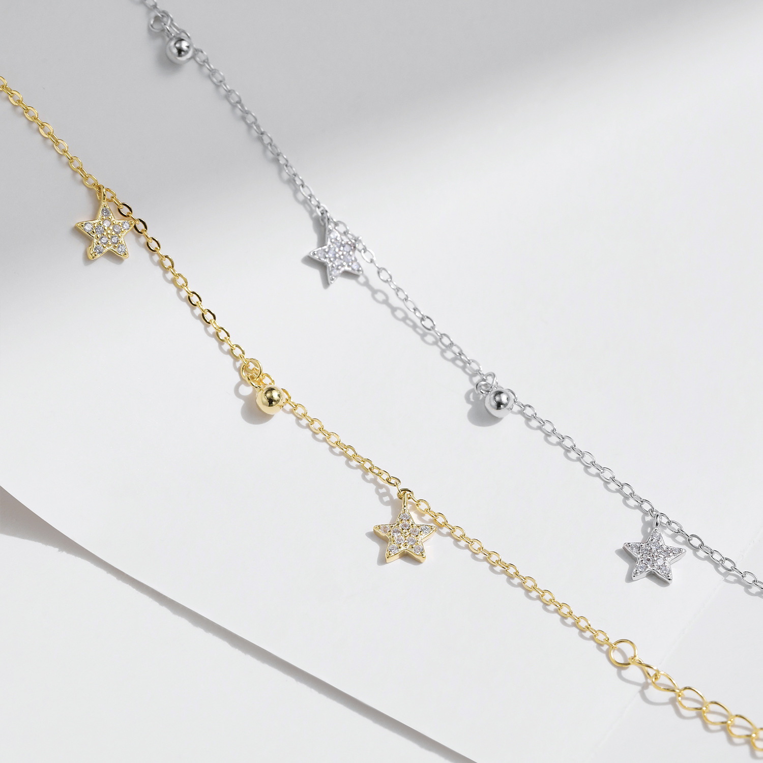 The S925 Sterling Silver Star Rhinestone Bead Pendant Bracelet - Image 4