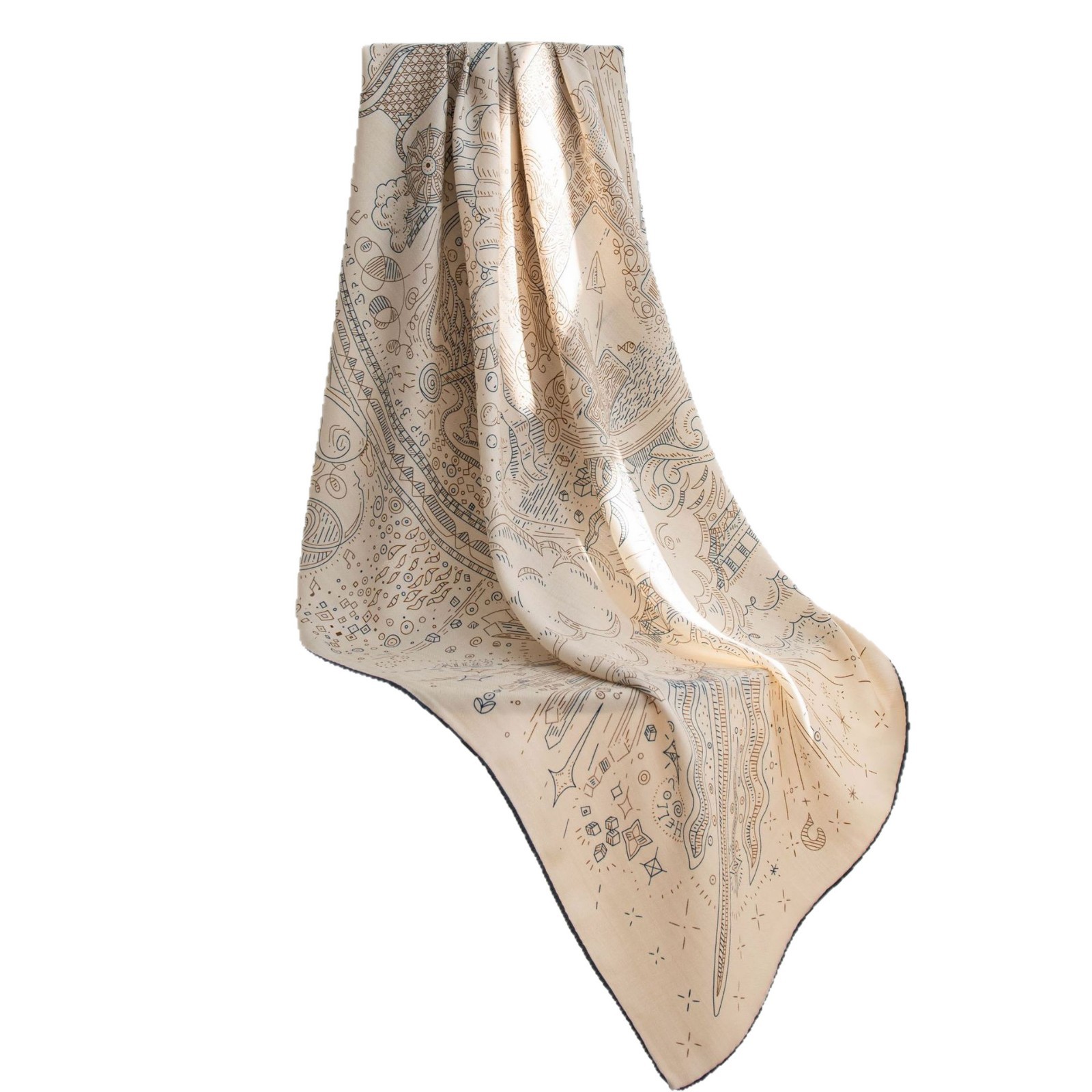 The Retro Blue Print Silk Wool Shawl - Image 5