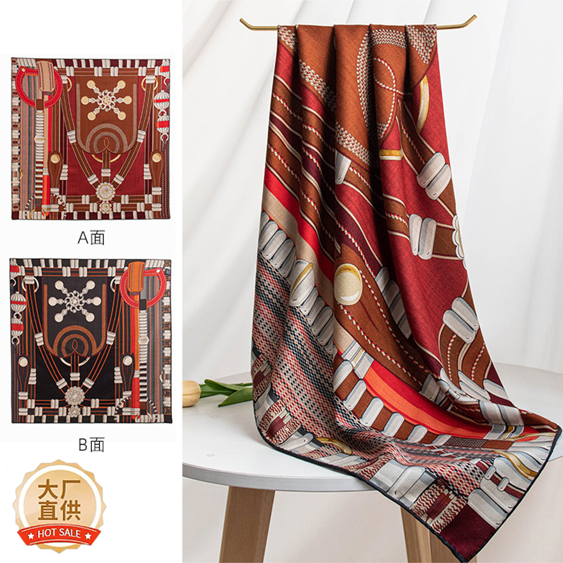 The Double-Sided Silk Wool Scarf with Red Print