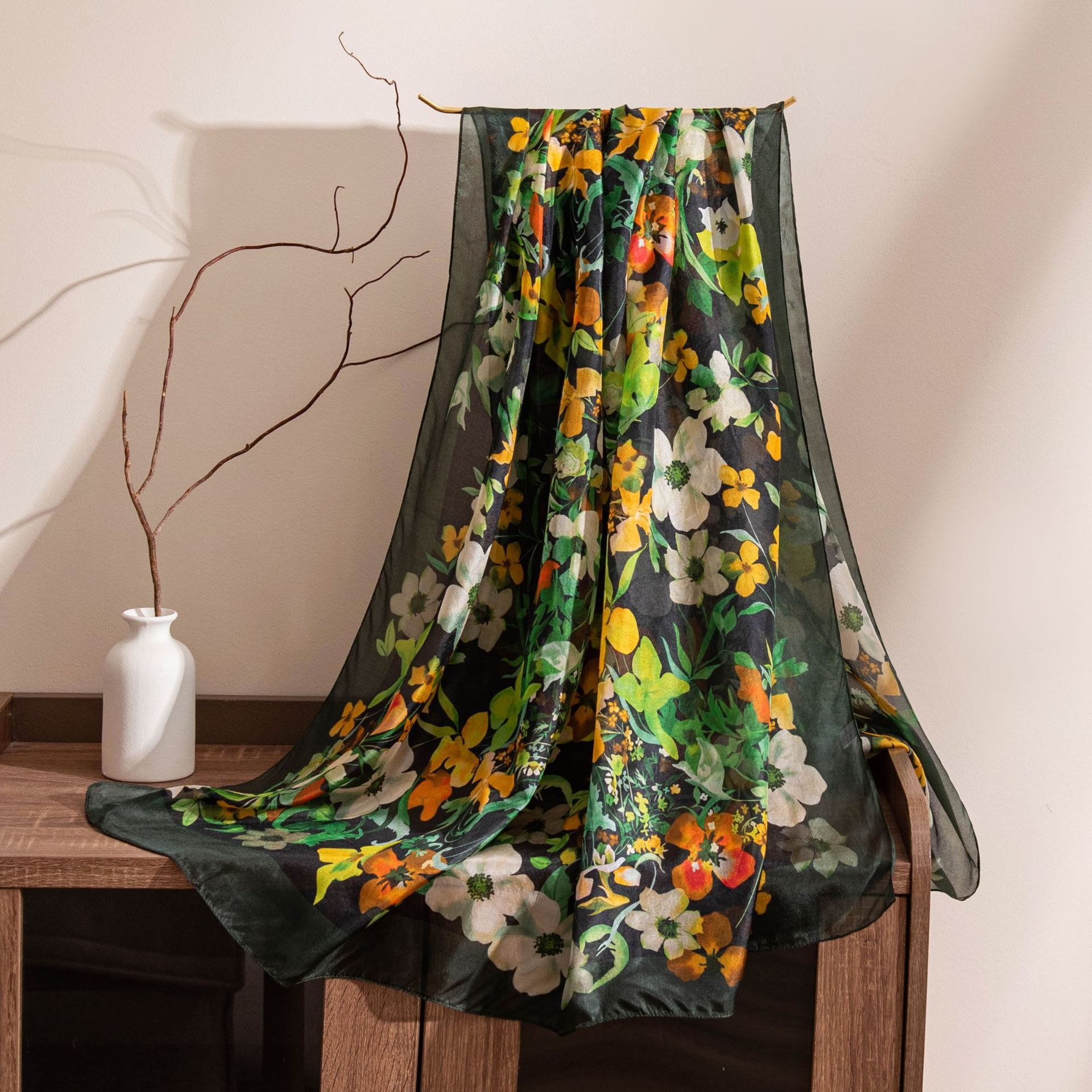 -7 Black Green Floral
