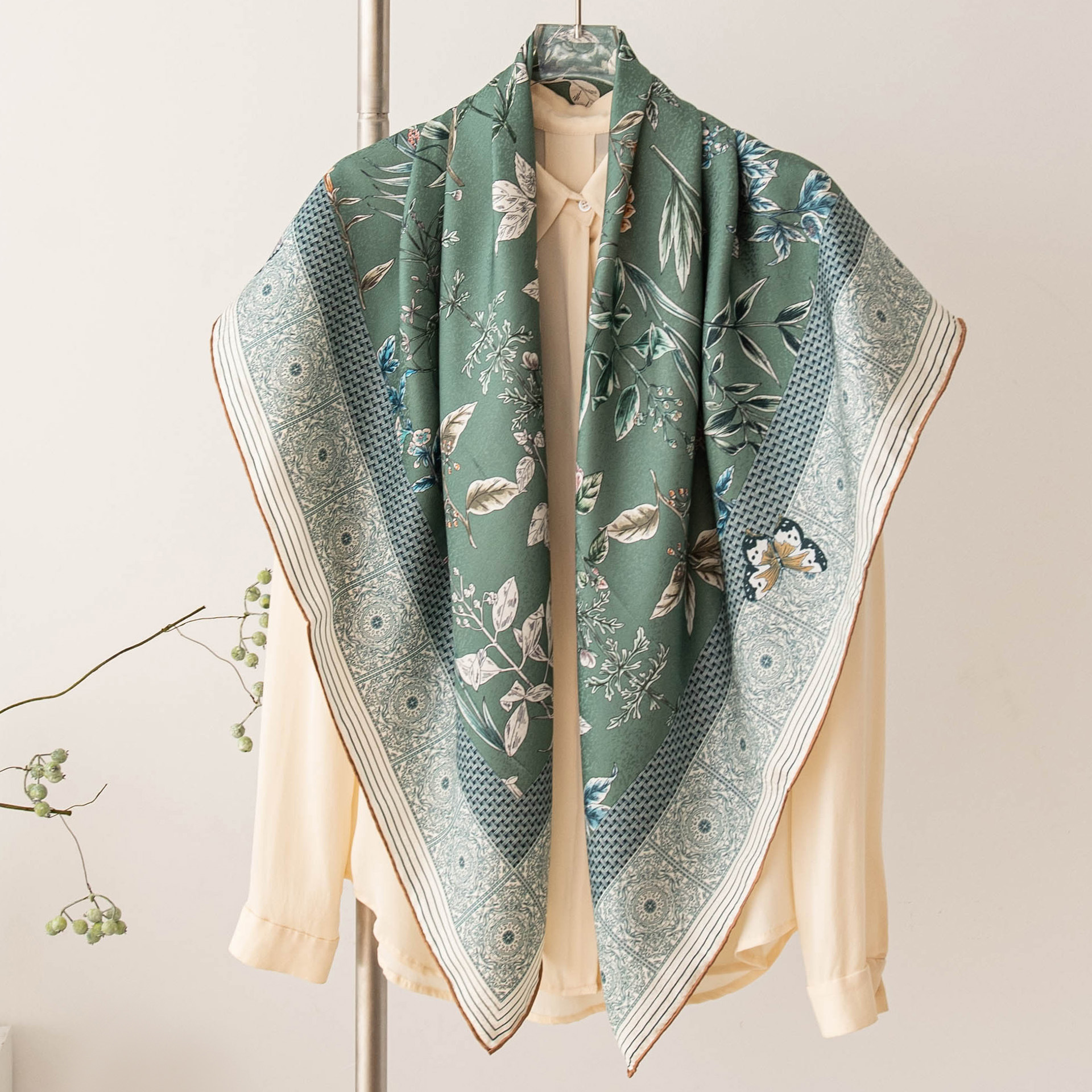 The Double-Sided Snowflake Print Silk Square Scarf - Image 2