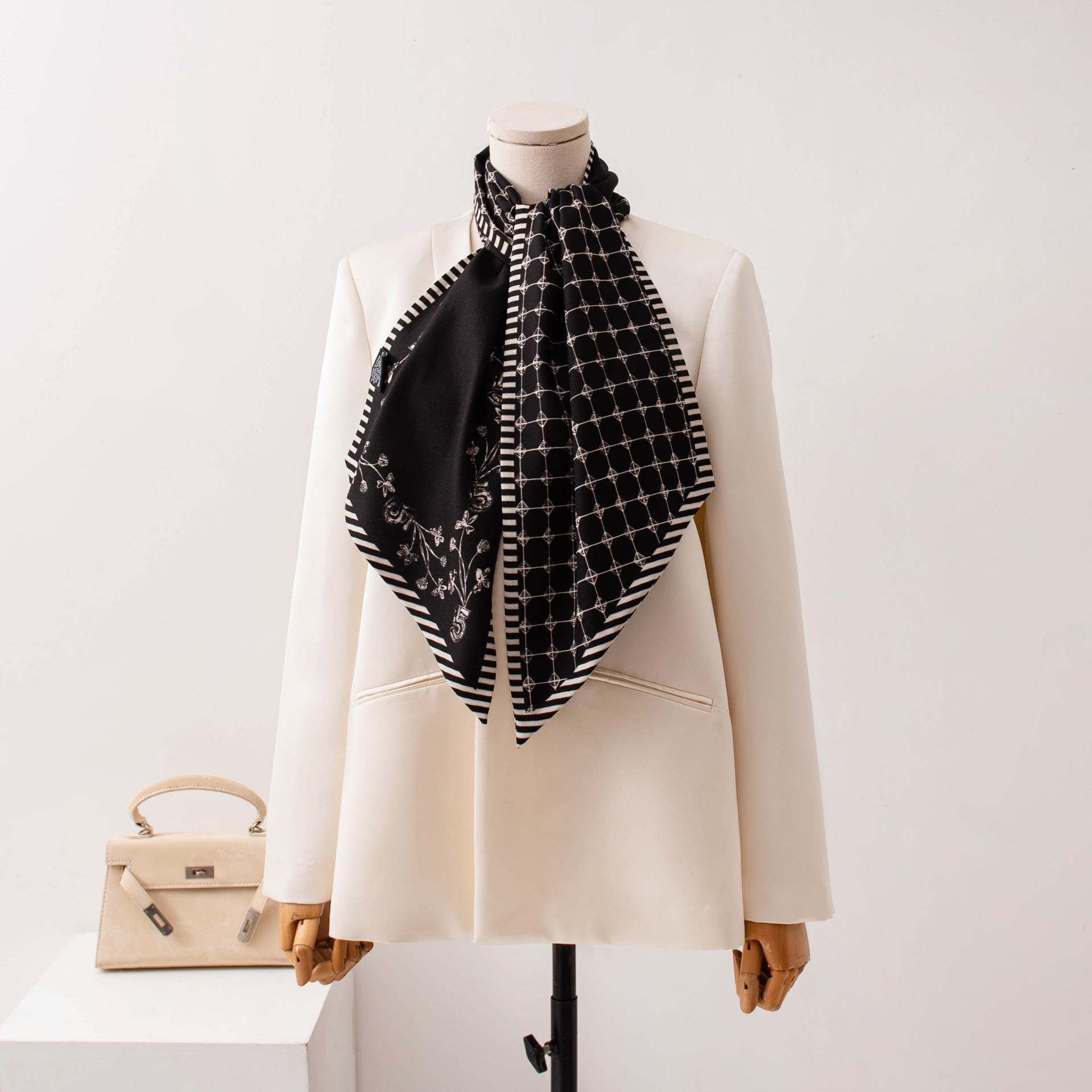 The Plaid Double-Sided Silk Wool Scarf with Bias Ribbon
