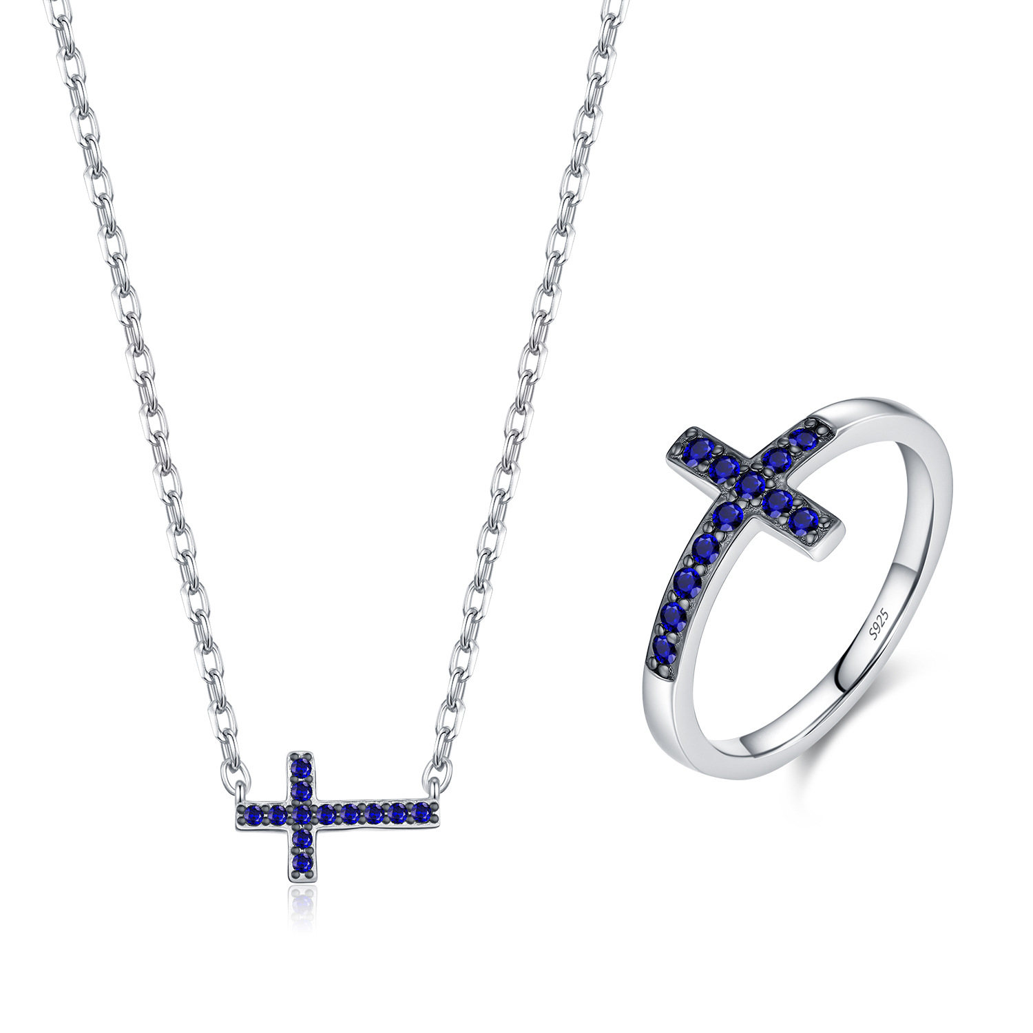 The S925 Sterling Silver Vintage Blue Diamond Cross Ring - Image 5