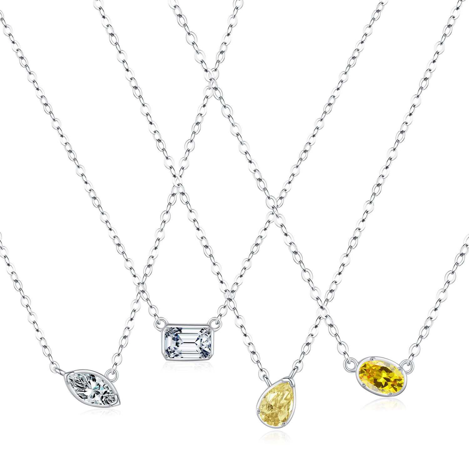 The S925 Sterling Silver Geometric Diamond Square Necklace - Image 5