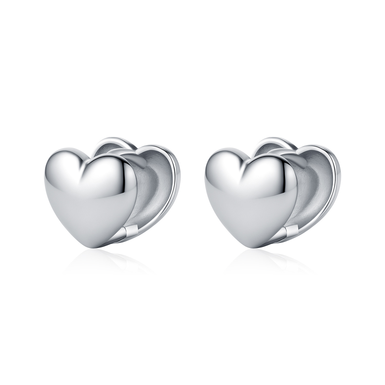 The S925 Silver Double-Sided Heart Earrings with Mirror Finish - Image 5