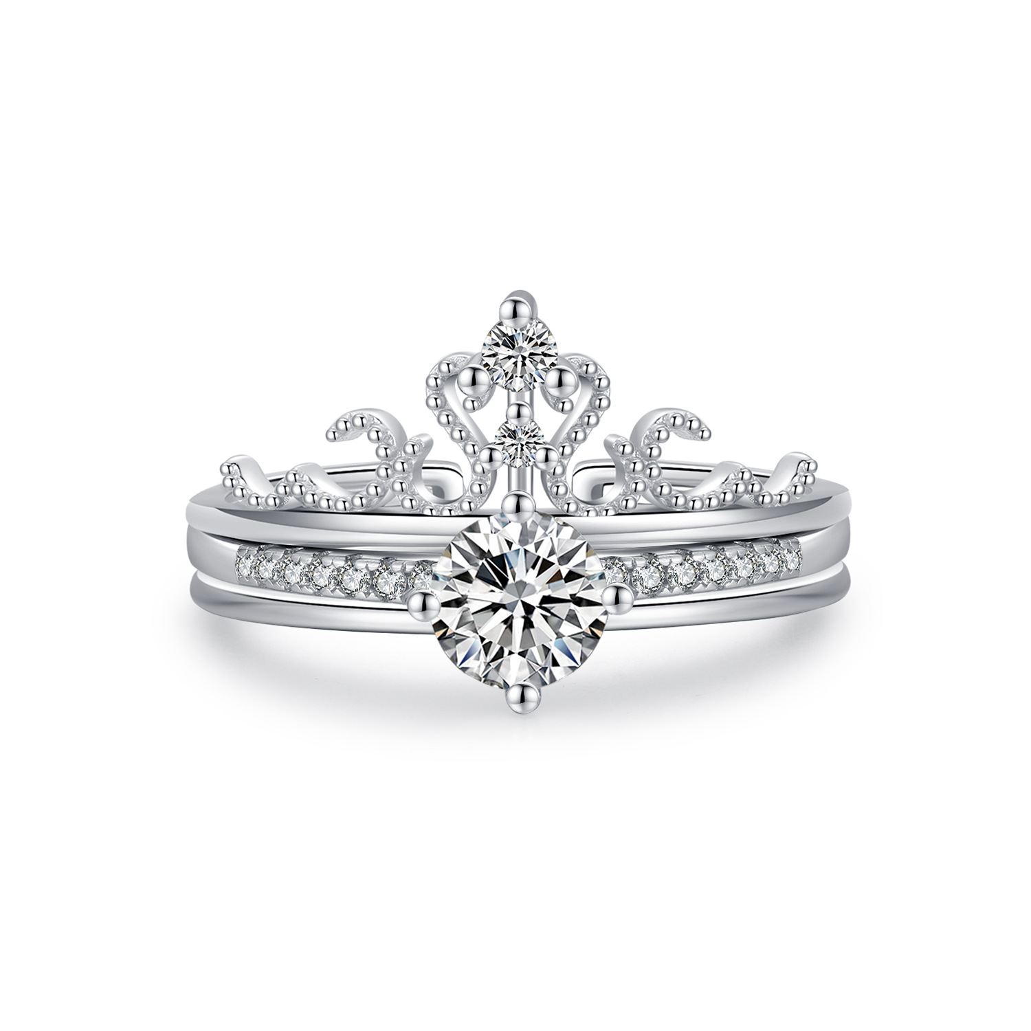 The S925 Sterling Silver Crown Open Ring Set - Image 5