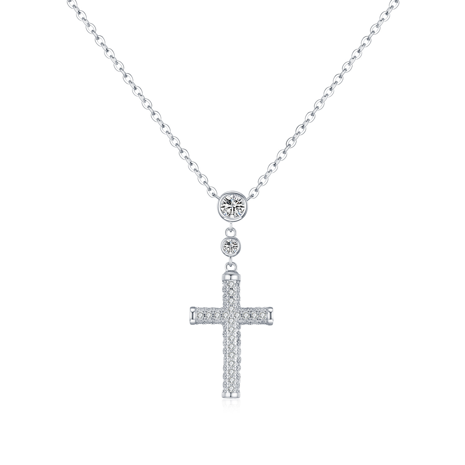 The S925 Sterling Silver Cross Necklace with Rhinestones - Image 5