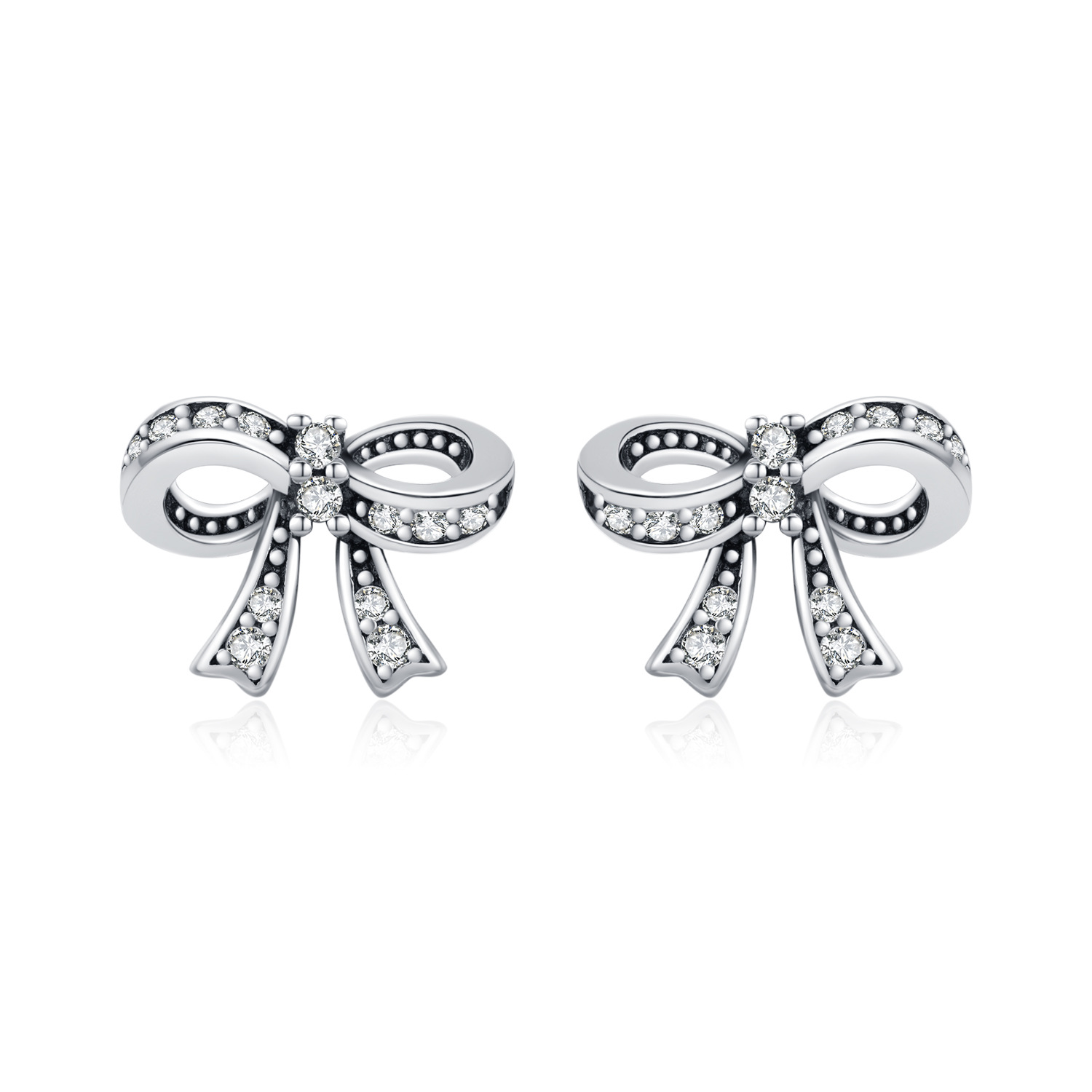The S925 Sterling Silver Bow Earrings with Full Diamond - Image 5