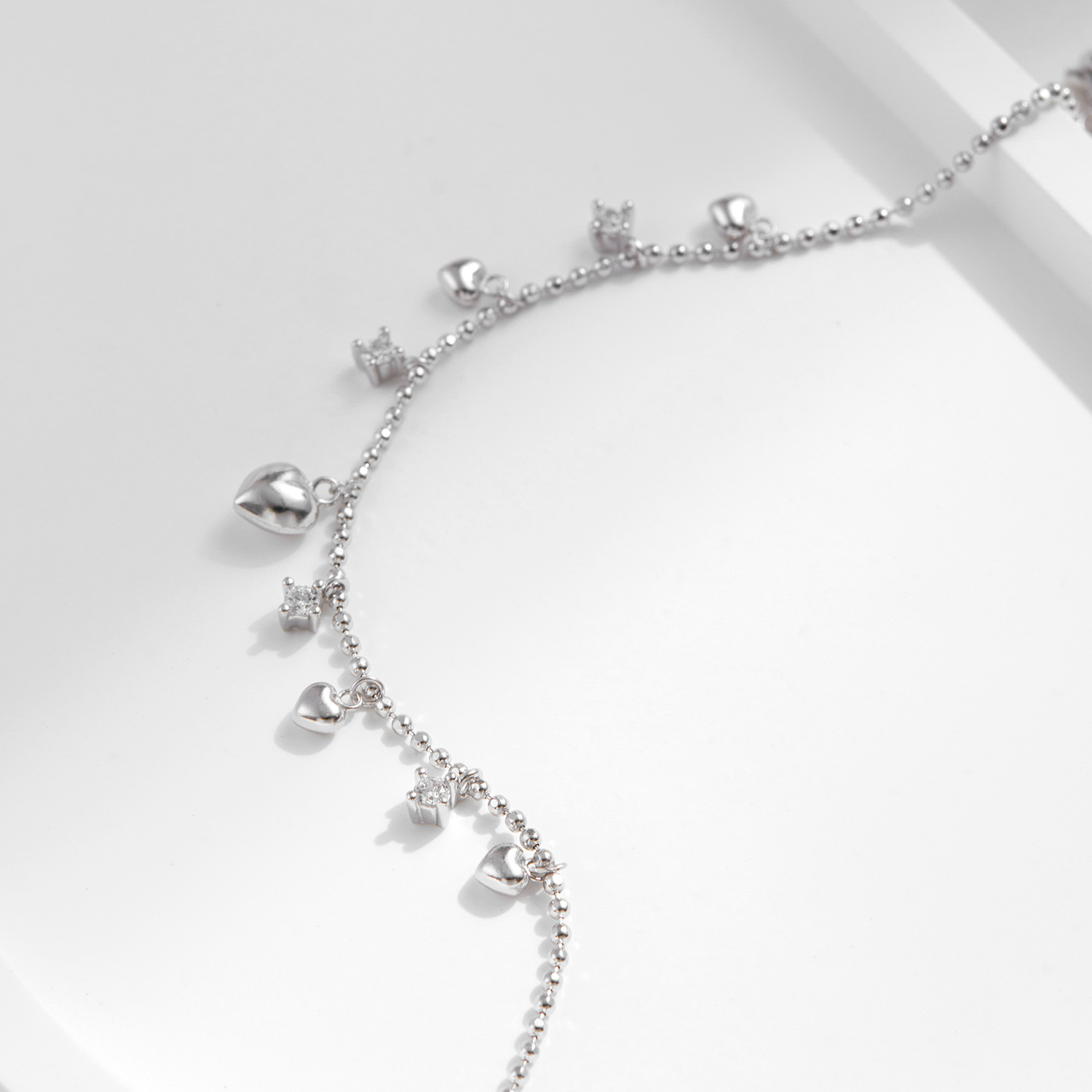 The S925 Sterling Silver Heart Rhinestone Tassel Bracelet - Image 4