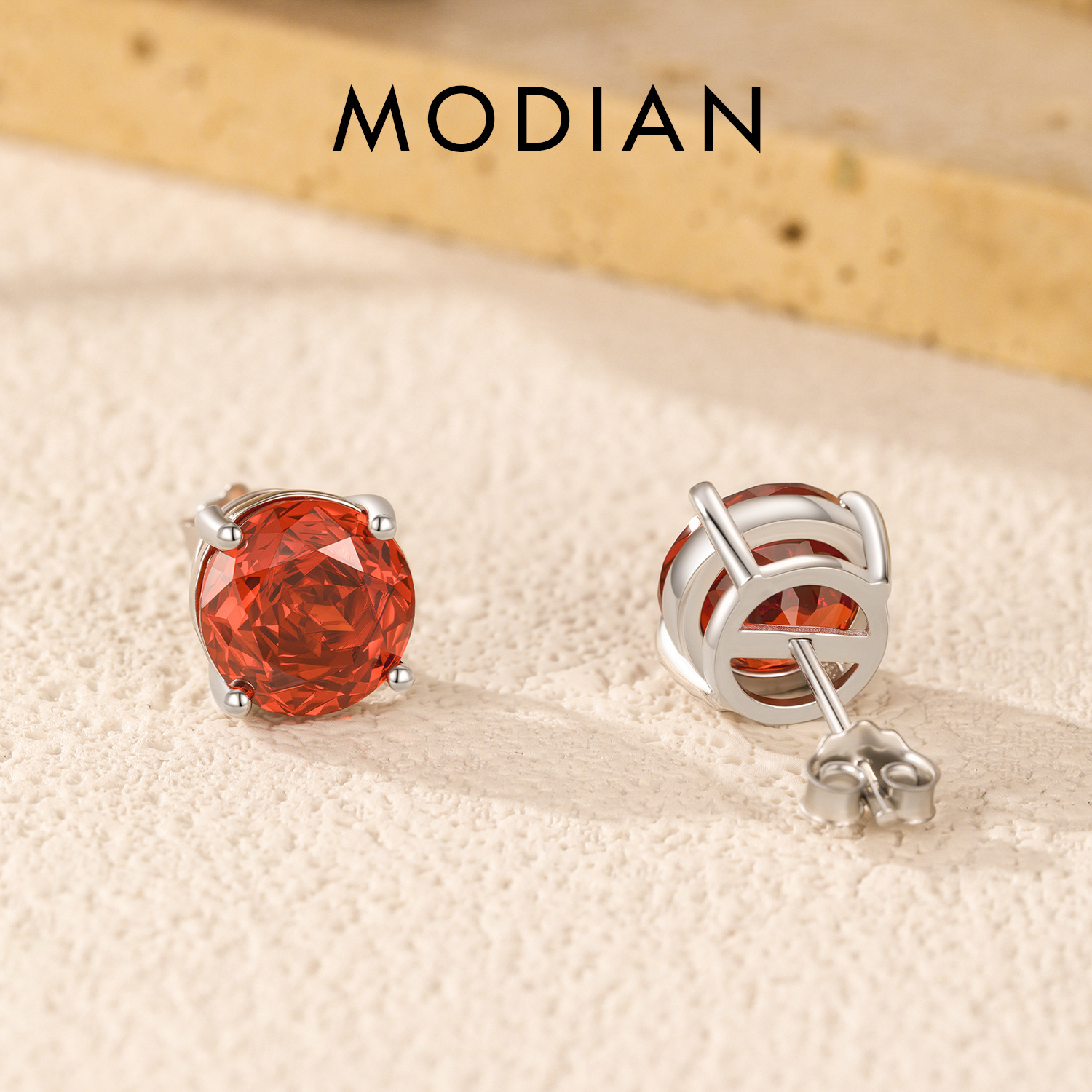 The S925 Sterling Silver Red Rose Cut Simulated Diamond Stud Earrings