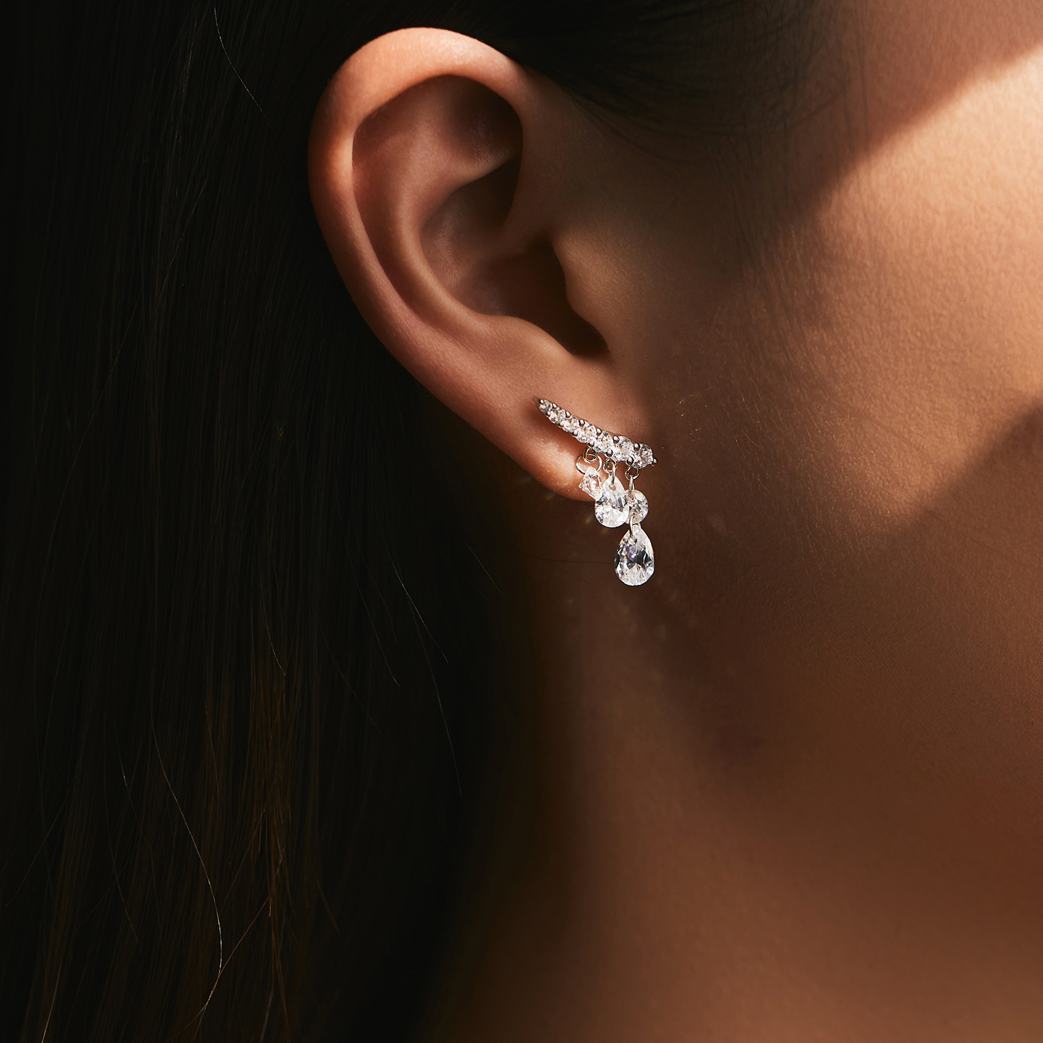 The S925 Sterling Silver Drop Earrings with Diamond Accents - Image 2