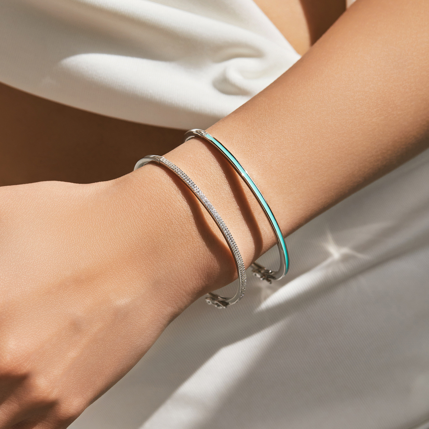 The S925 Silver Mint Green Stackable Bracelet - Image 2