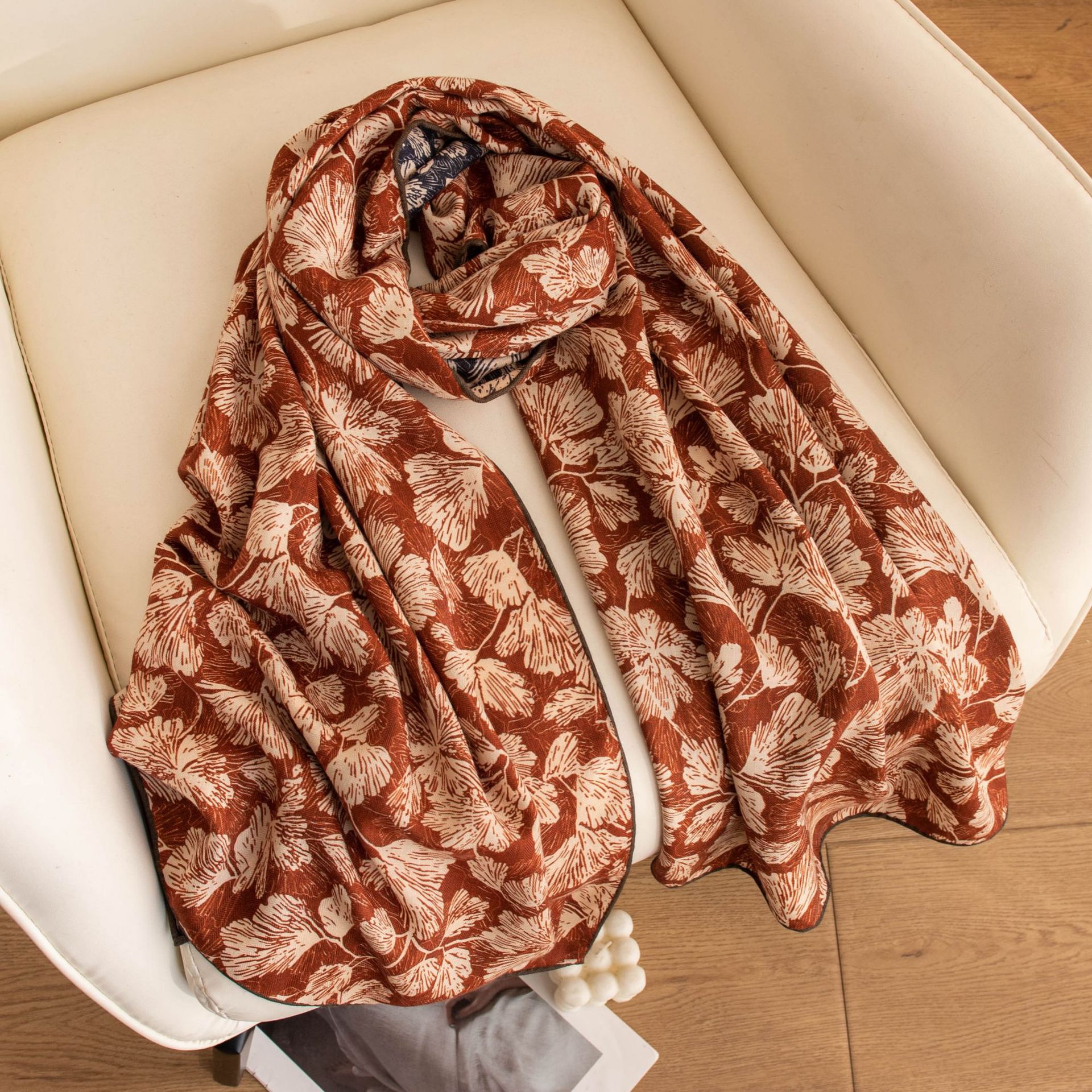 The Silk Wool Ginkgo Leaf Long Shawl - Image 2