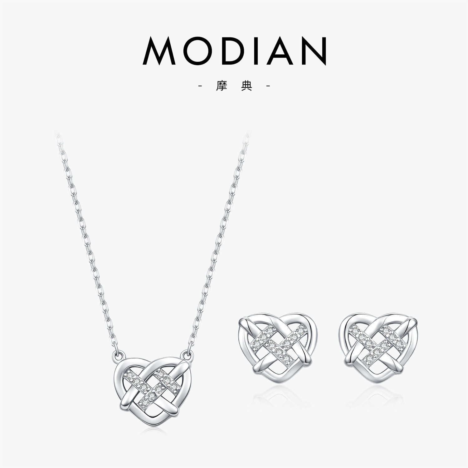 The Sterling Silver Moissanite Heart Earrings and Necklace