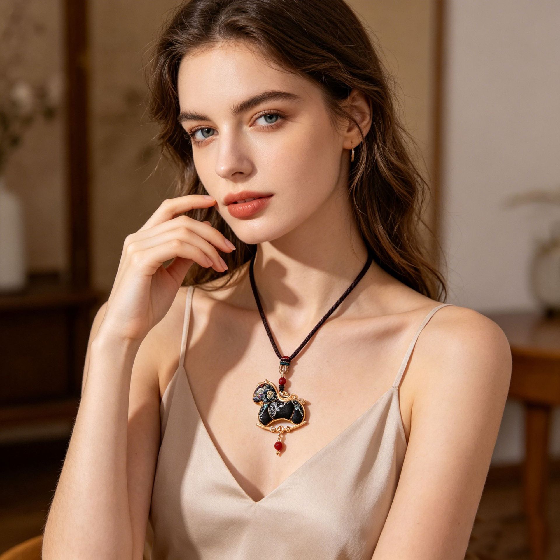 The Song Brocade Horse Pendant Handmade Silk Necklace
